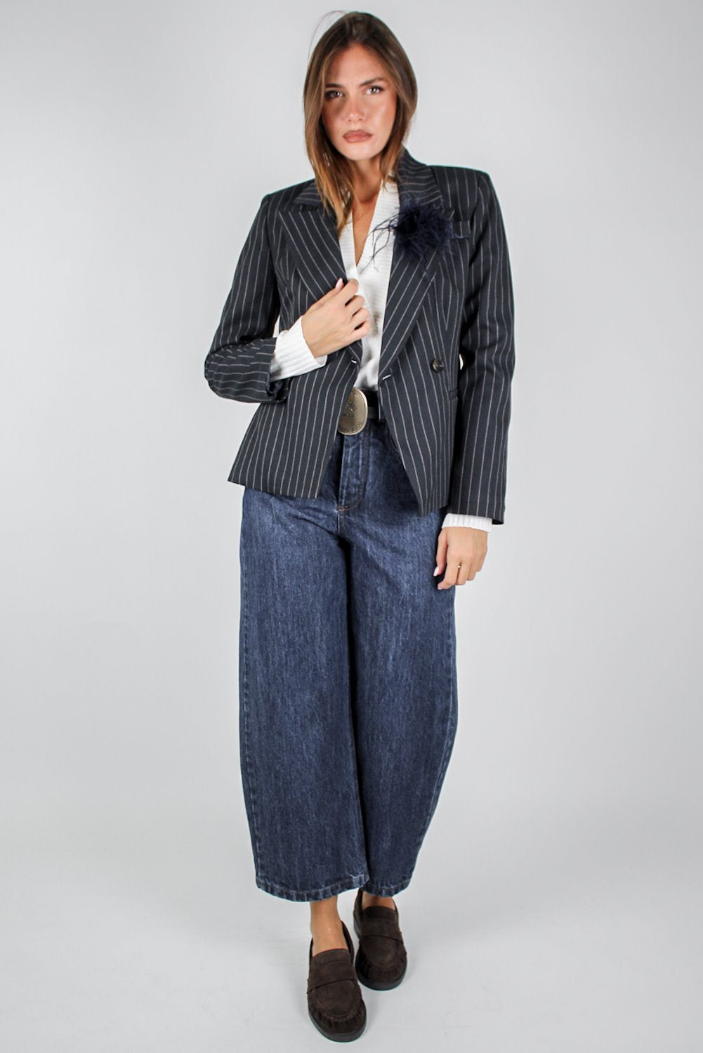 Tensione in - Jeans balloon crop lavaggio intermedio