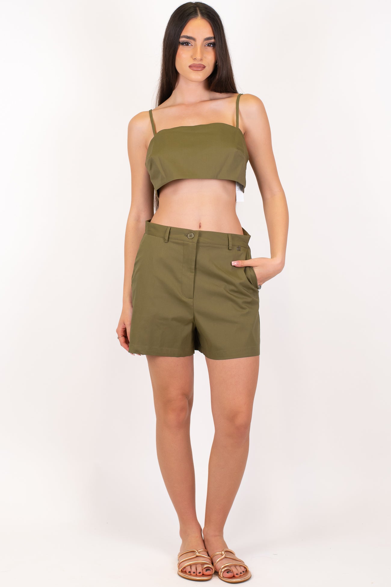 Dixie - Coordinato tre pezzi con giacca giromaniche, top e shorts