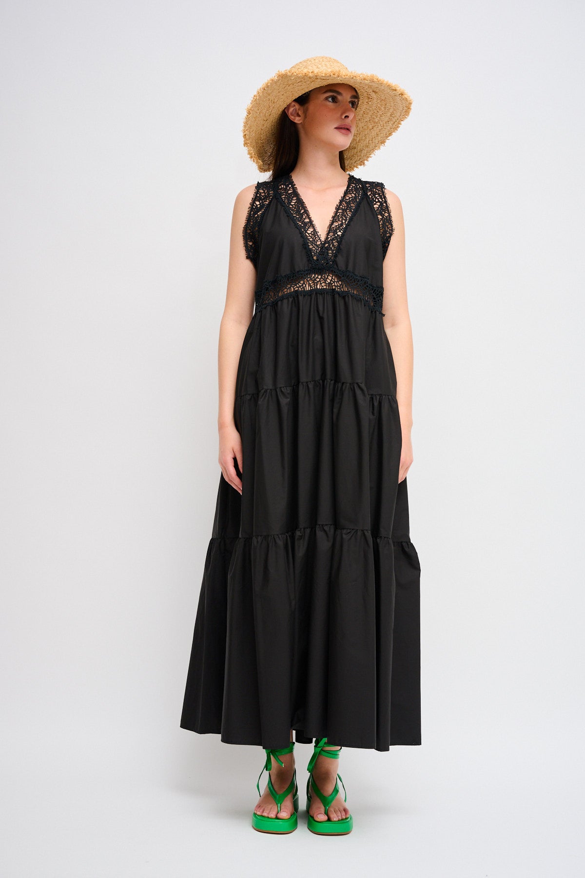 Maryley - Abito lungo con balze e profili in crochet