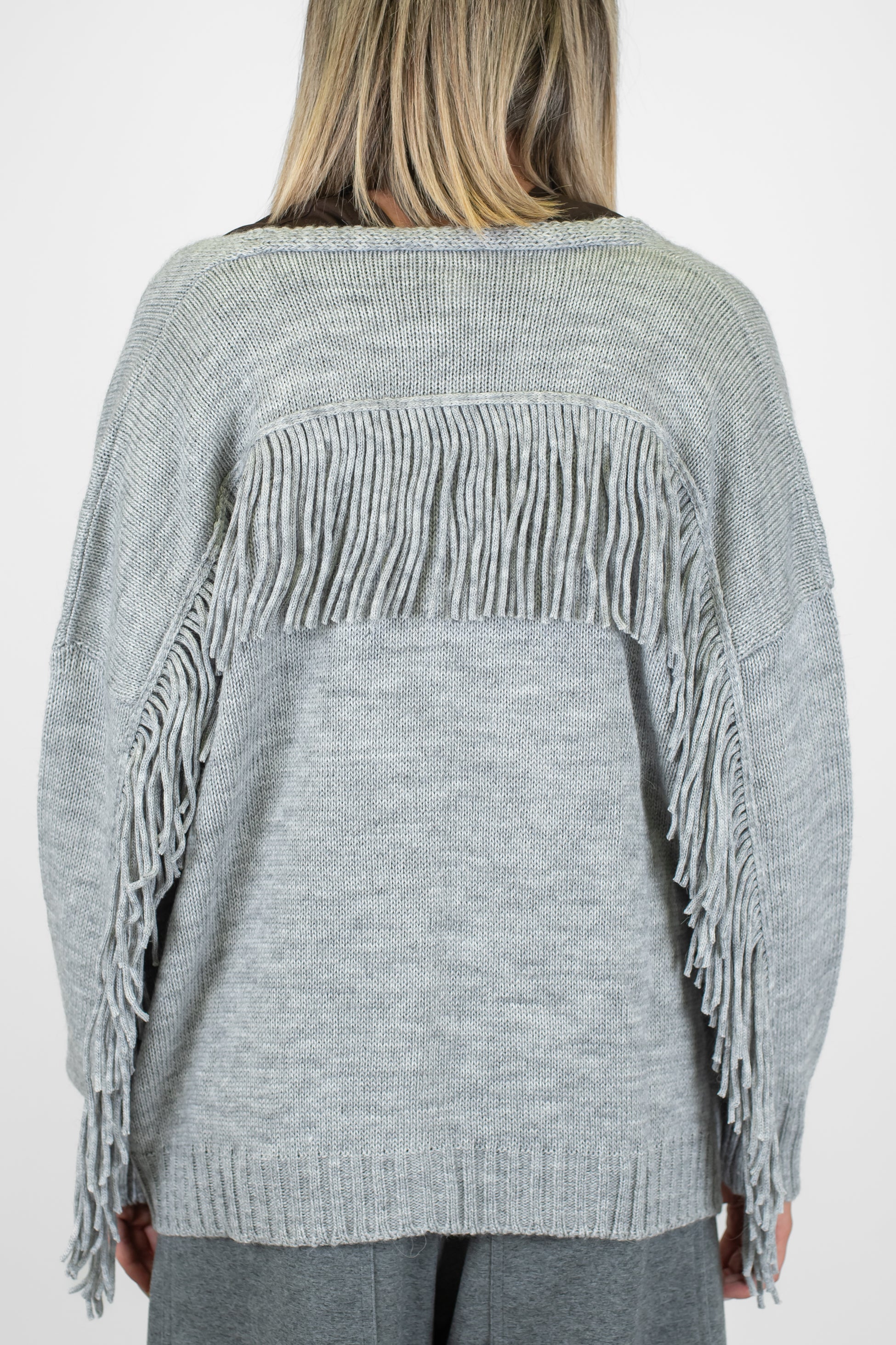 Maryley - Cardigan in misto lana con frange sul retro