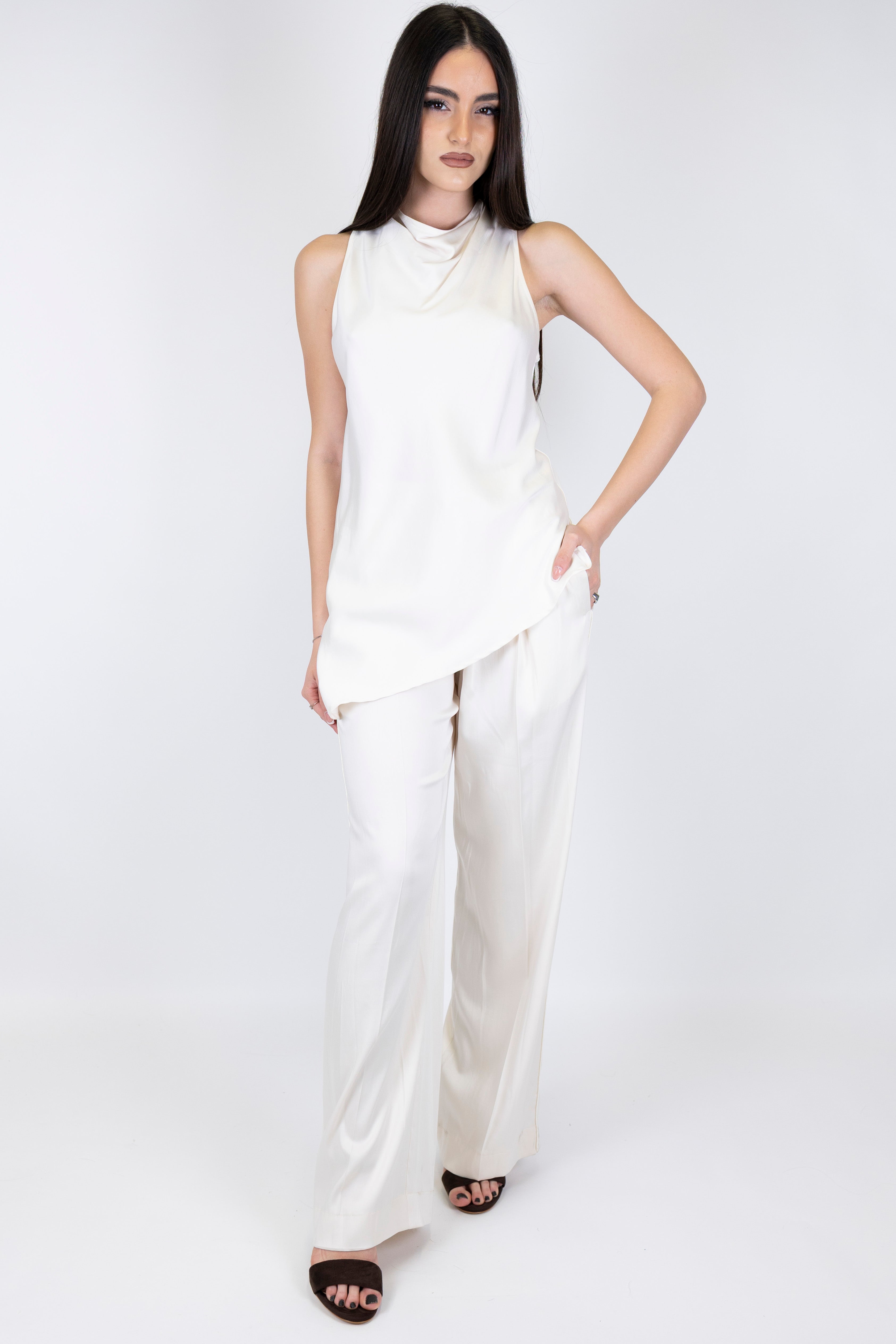 Maryley - Pantalone palazzo in lyocell con coulisse