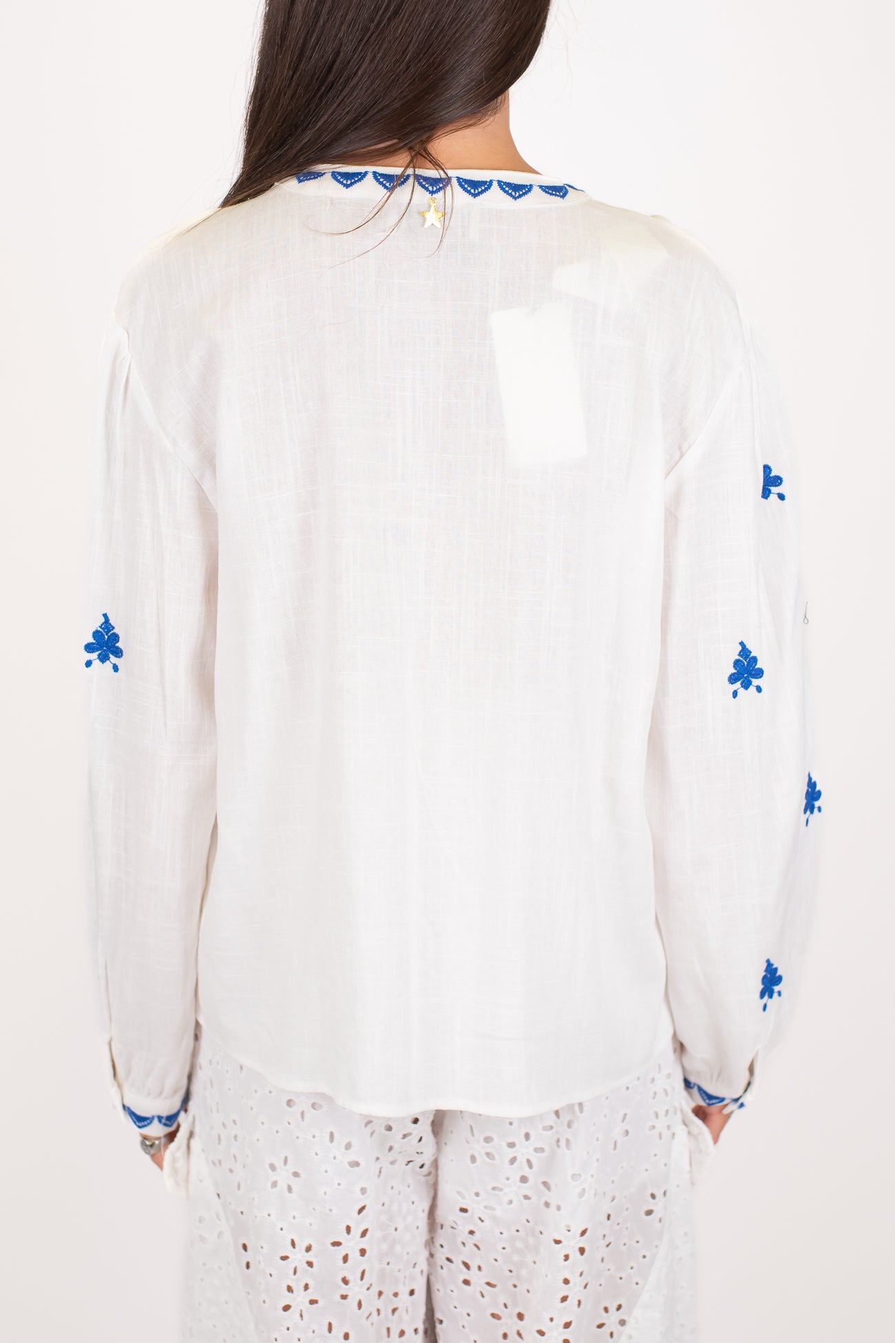 Souvenir - Camicia in cotone/lino con ricami