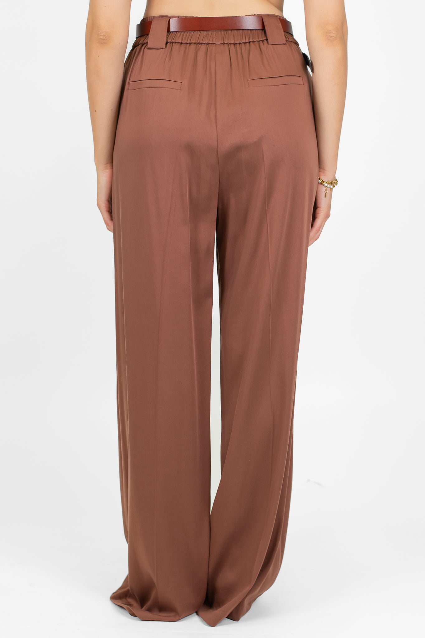 Tensione in - Pantalone palazzo in tencel con elastico sul retro