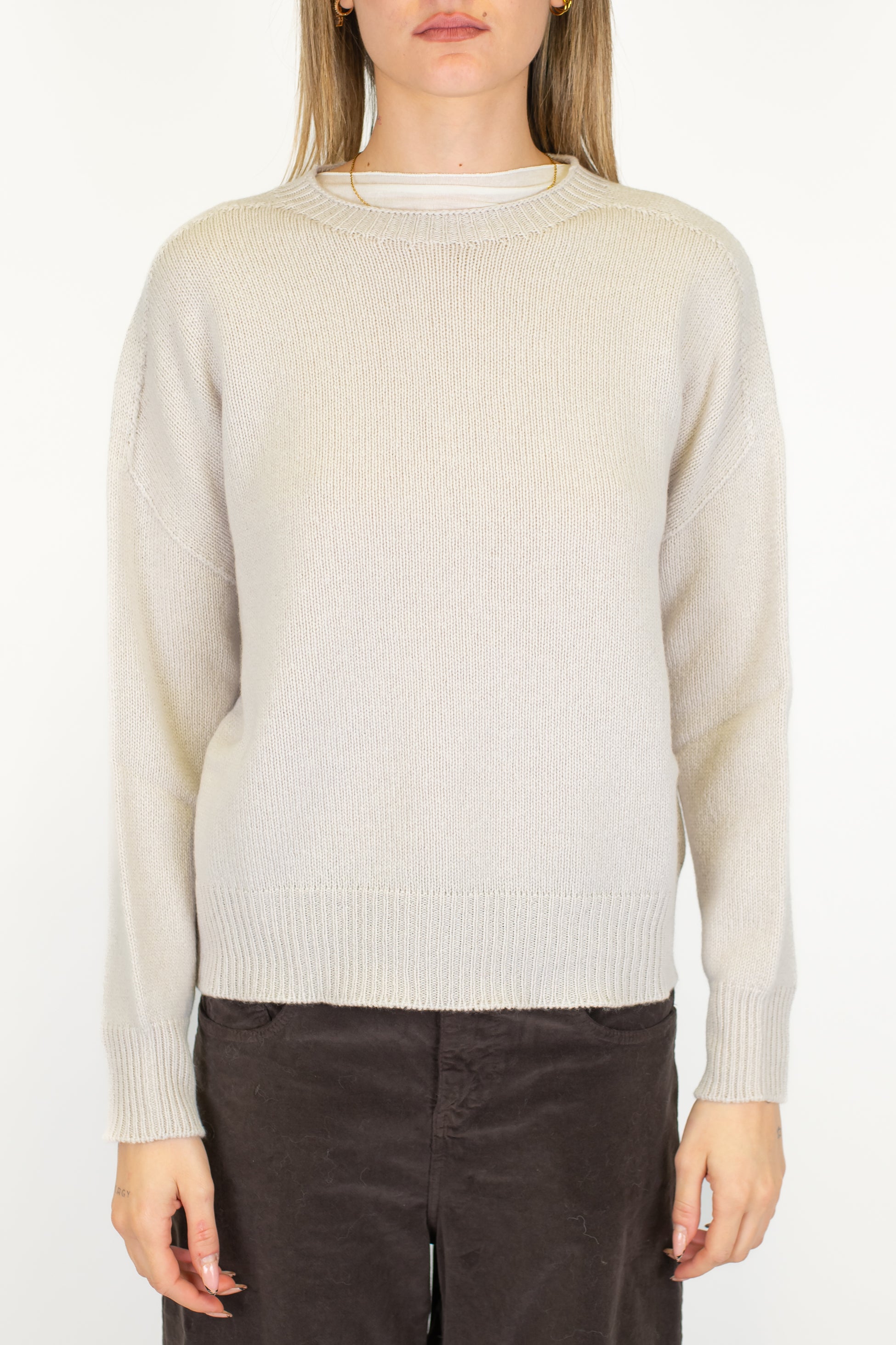 Tensione in - Maglia a scatola a costine in lana e cashmere