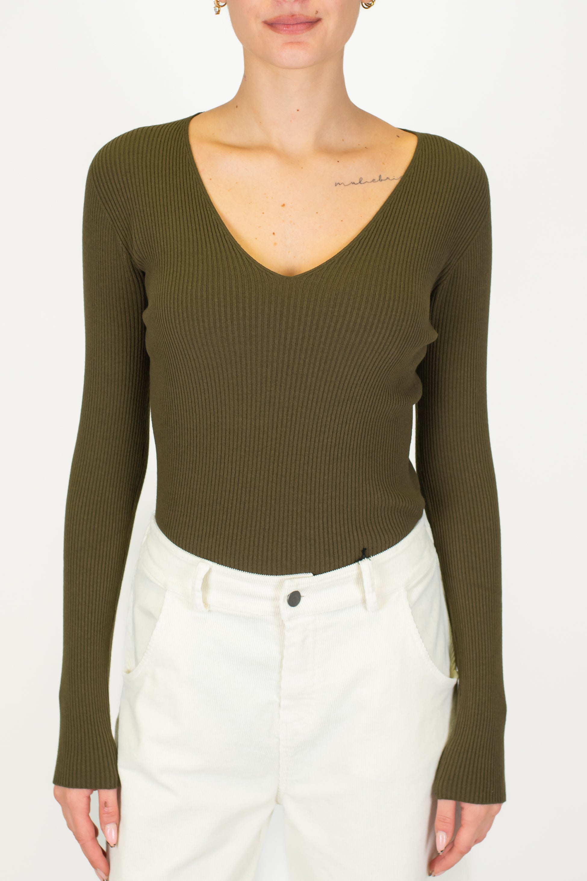 Kontatto - Maglia scollo a V a coste