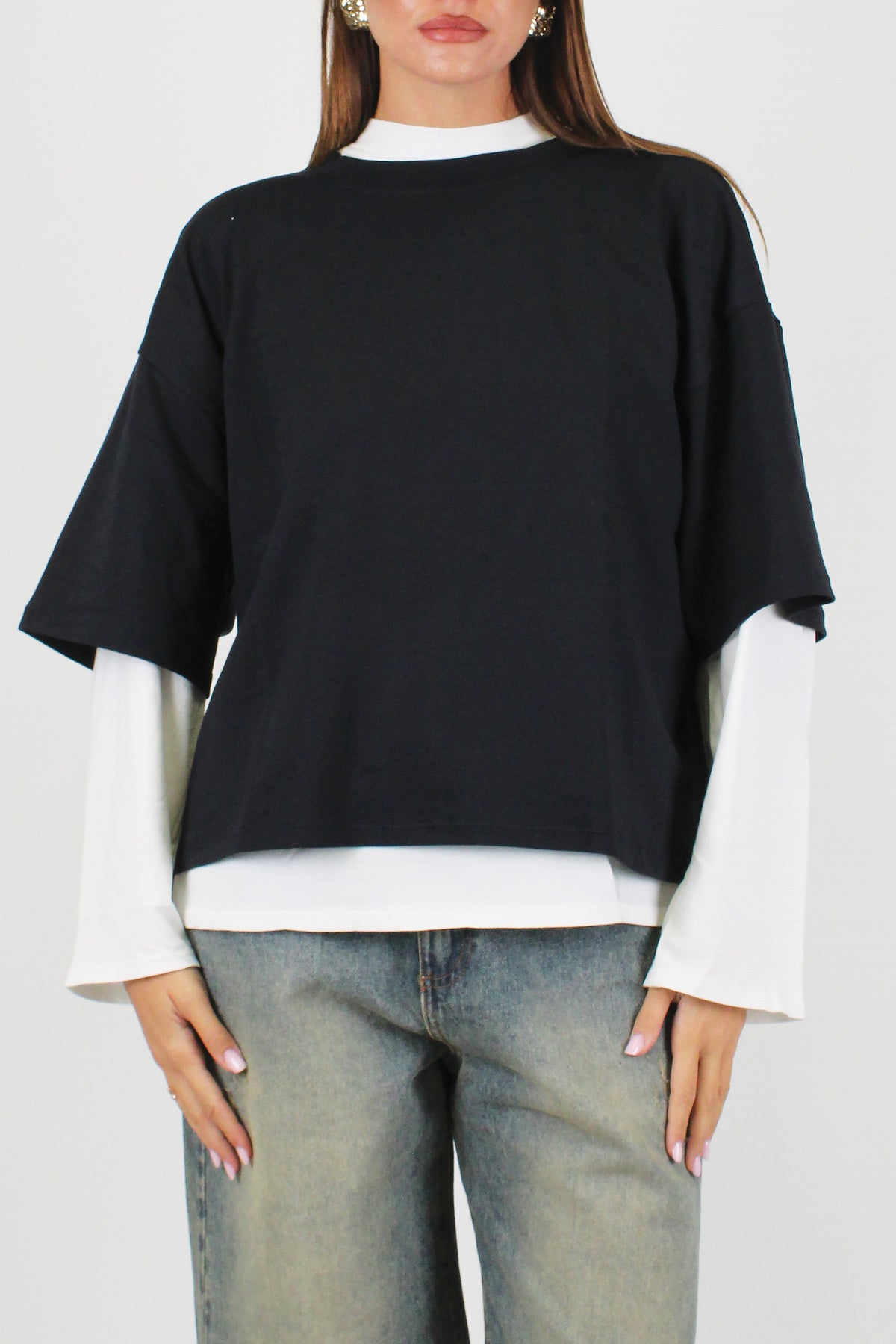 Haveone - Doppia shirt over manica lunga-manica corta a contrasto