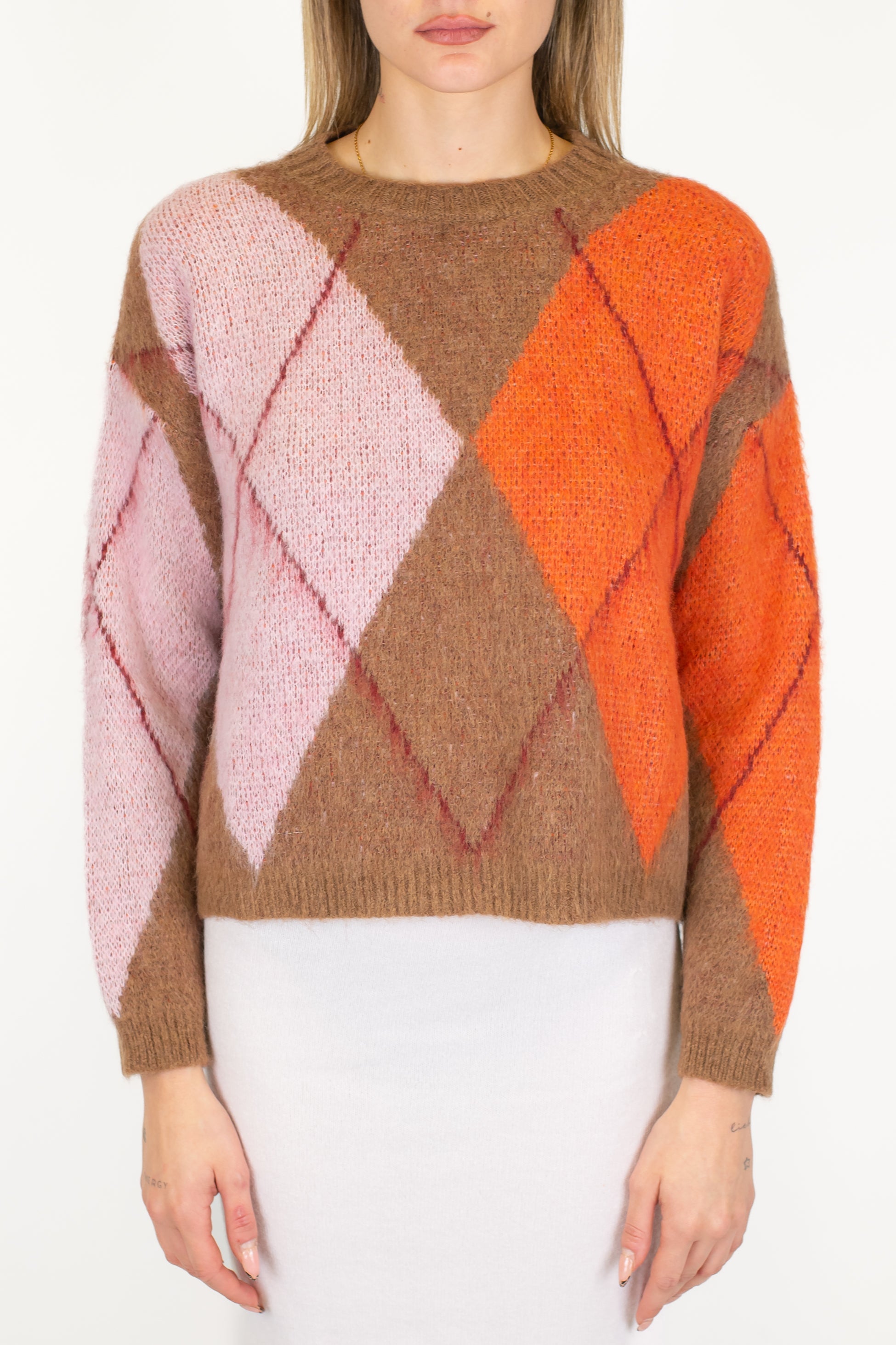 Dixie - Maglia fantasia rombi a contrasto in misto lana