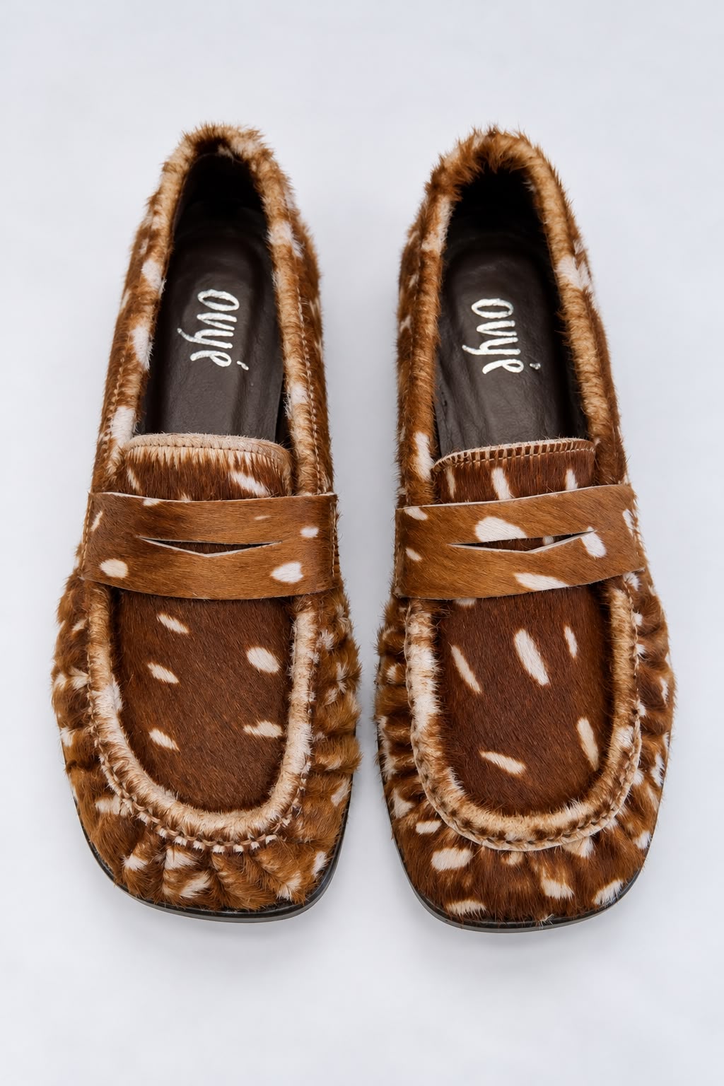 Ovyè - Mocassino in cavallino animalier punta quadrata