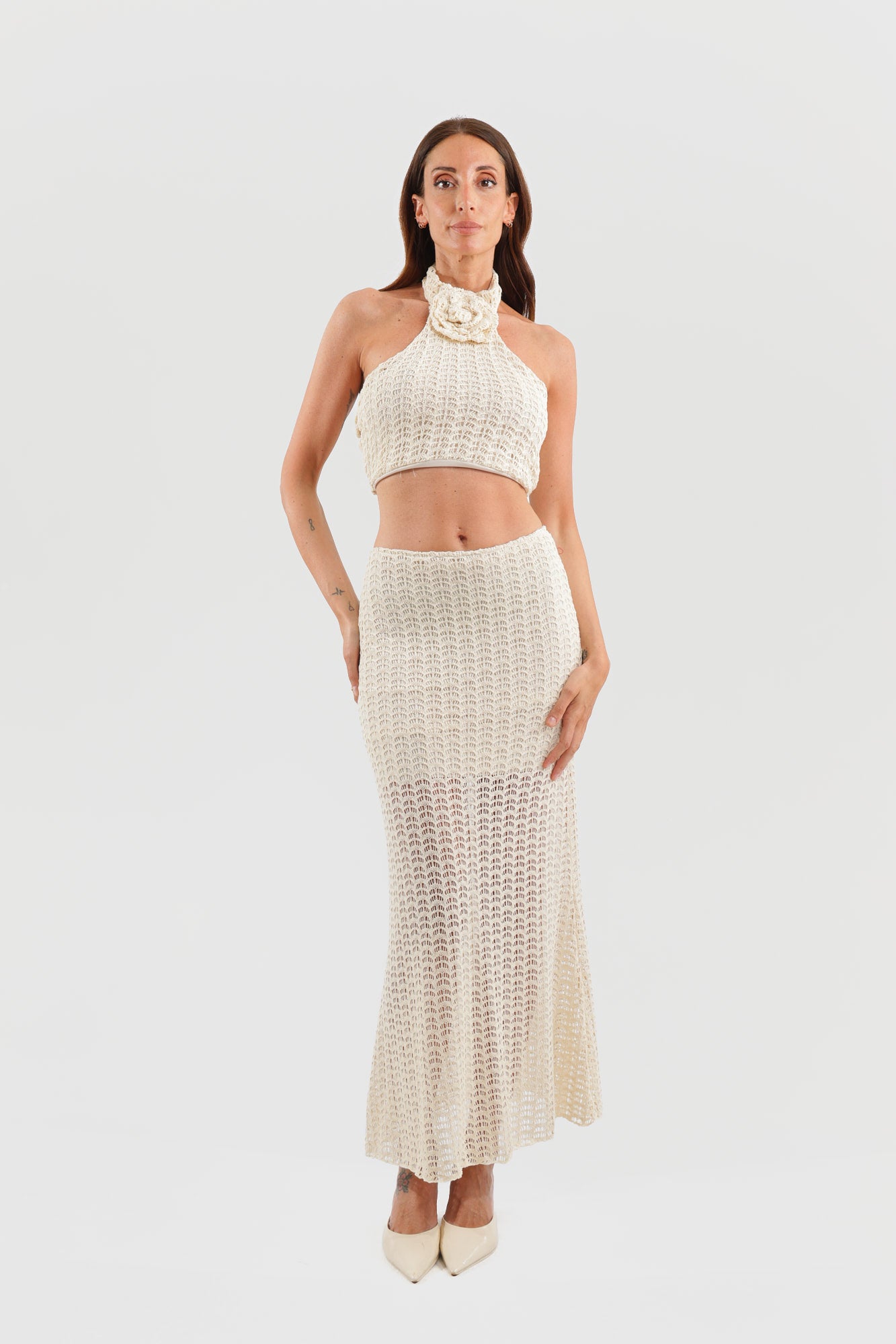 Haveone - Gonna crochet lunga dritta con elastico in vita