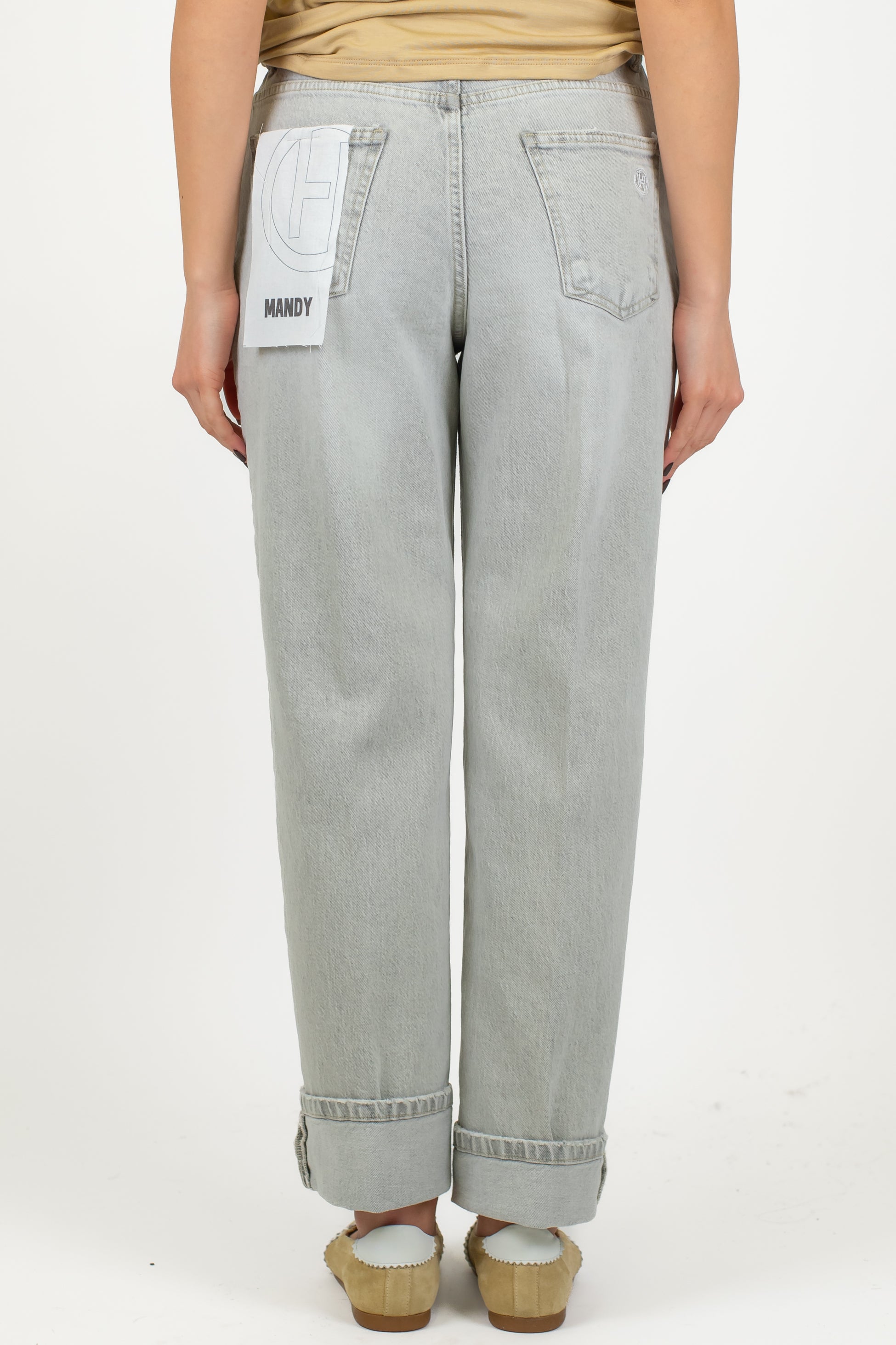 Haveone - Pantalone regular in denim colorato con risvolto