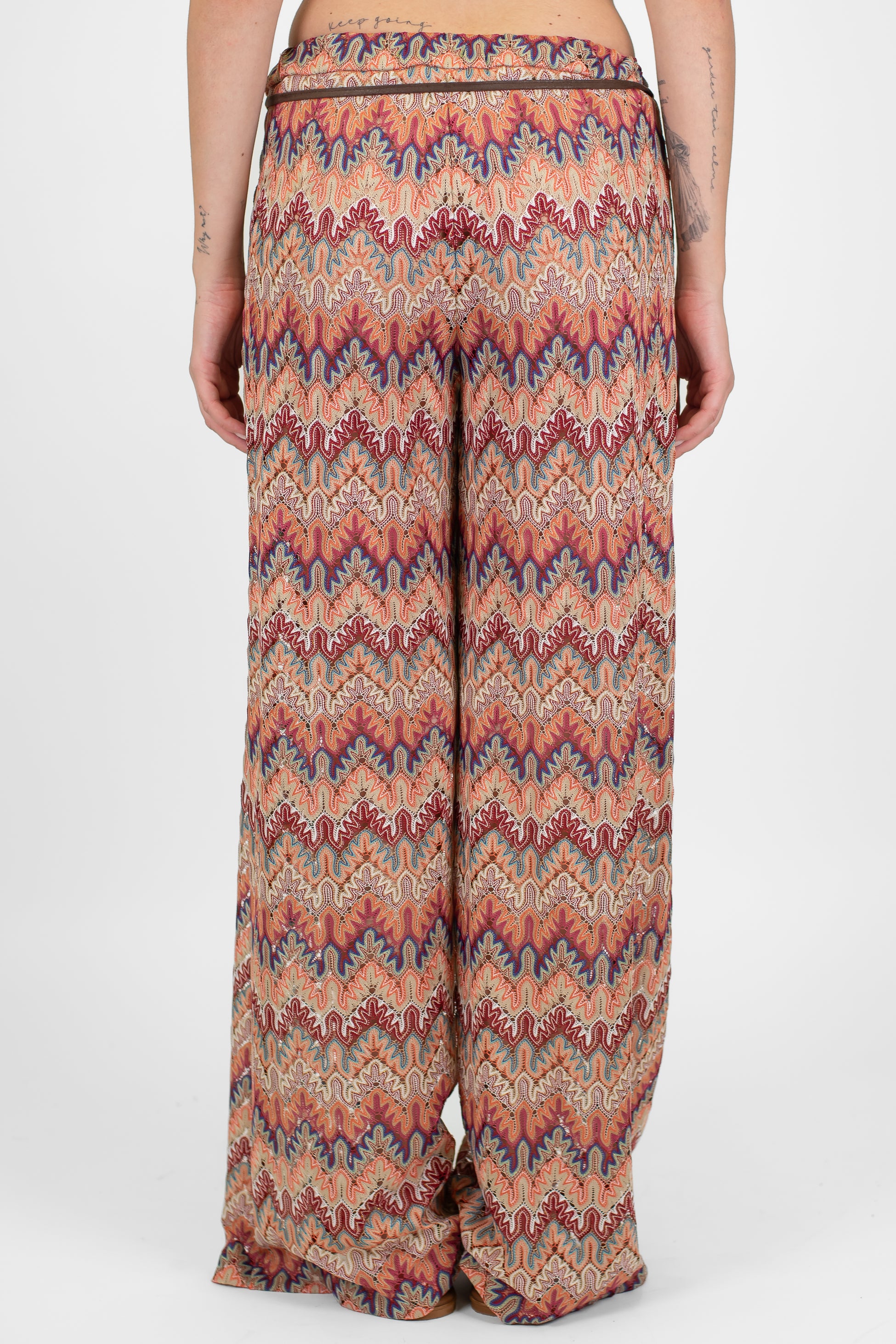 Motel - Pantalone palazzo fantasia zig zag con elastico in vita