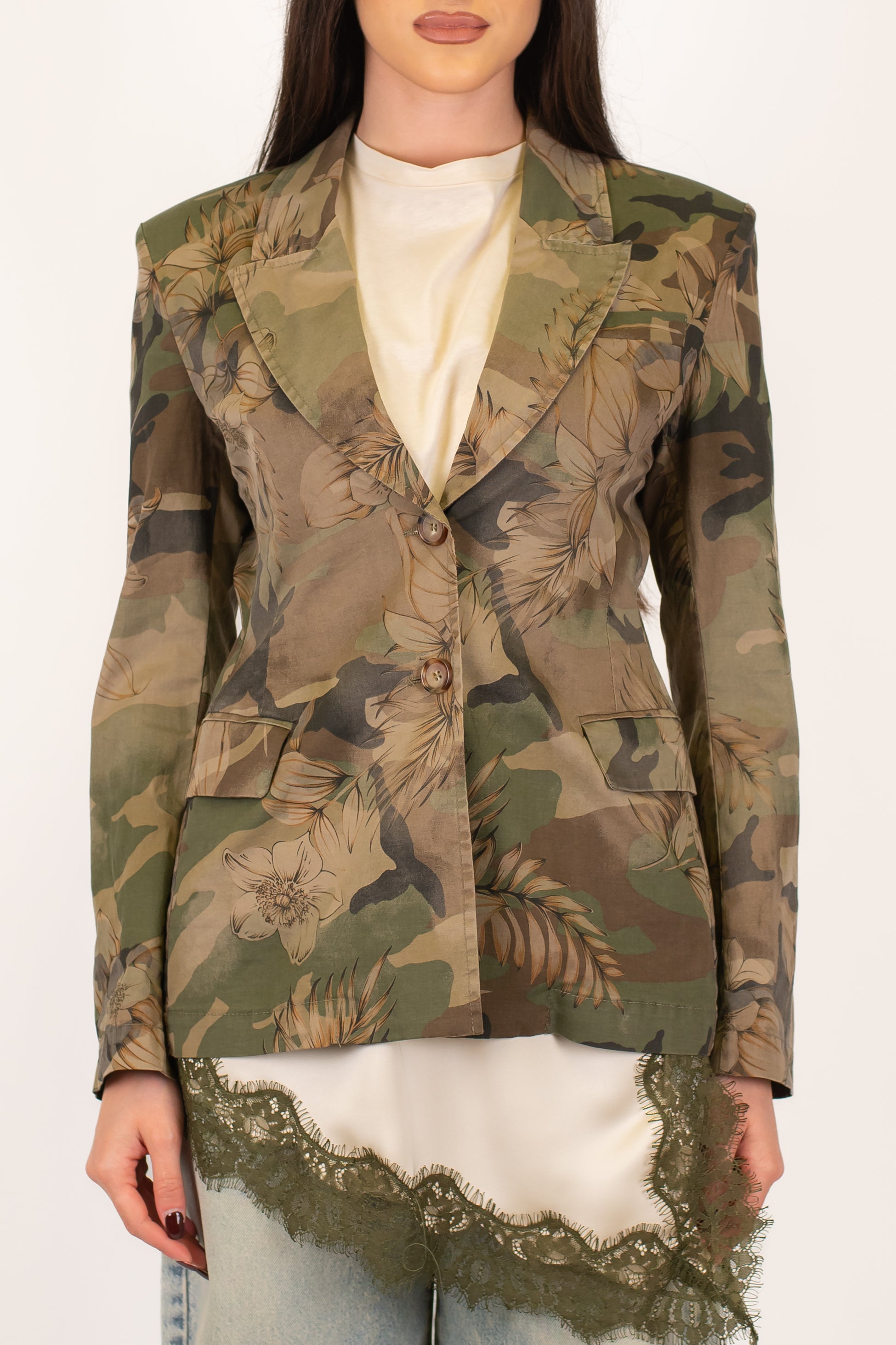 Motel - Giacca monopetto fantasia camouflage floreale