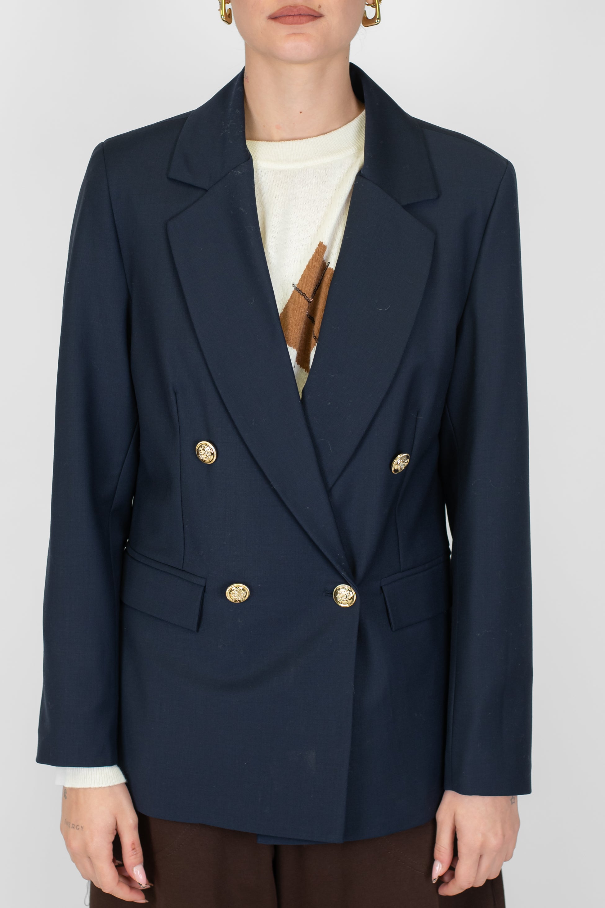 Motel - Giacca doppiopetto in misto lana con spalline e bottoni oro