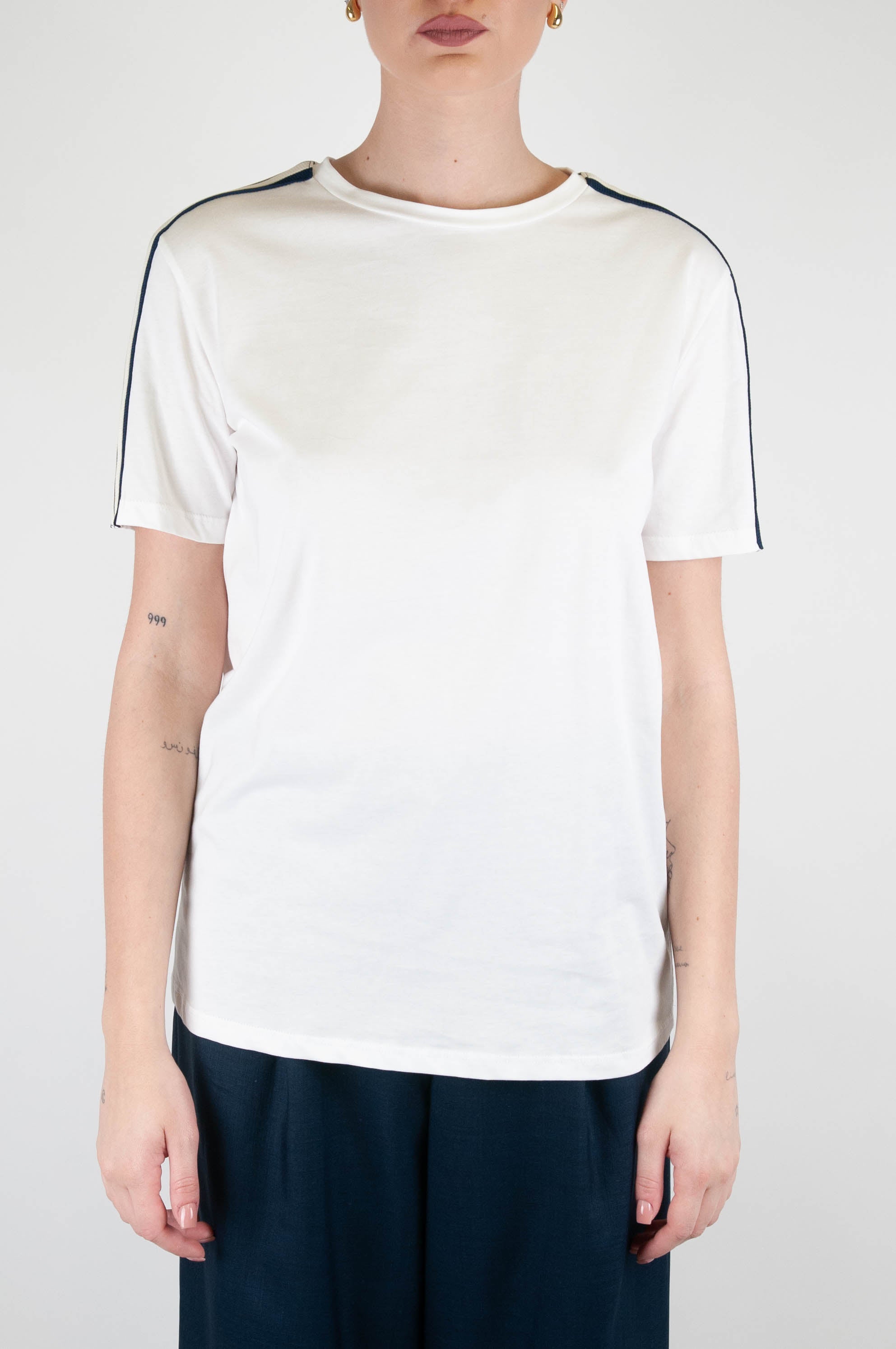 Tensione in - T-shirt in cotone con banda laterale a contrasto