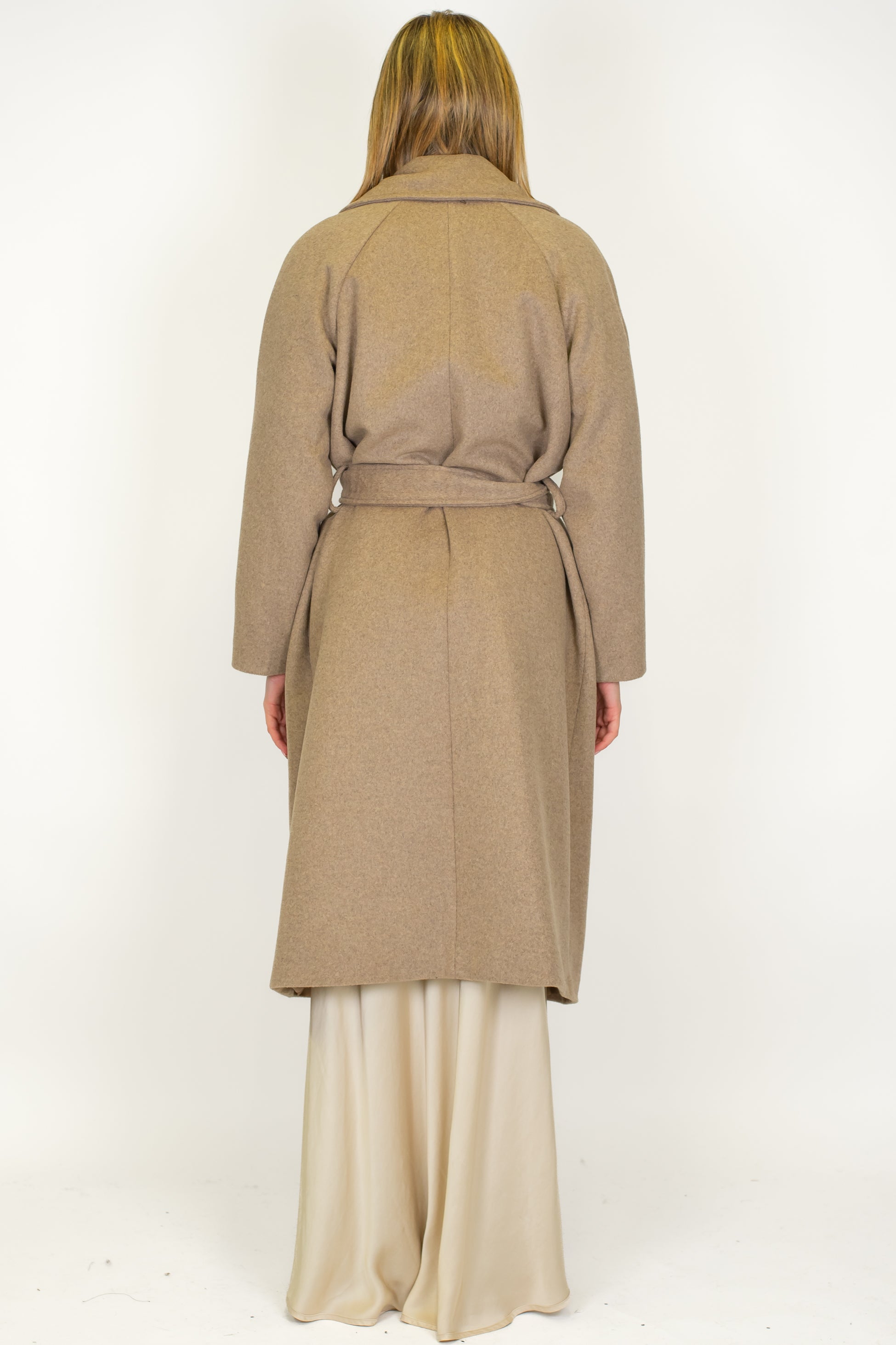 Tensione in - Cappotto lungo collo alto in misto lana con cintura in tessuto