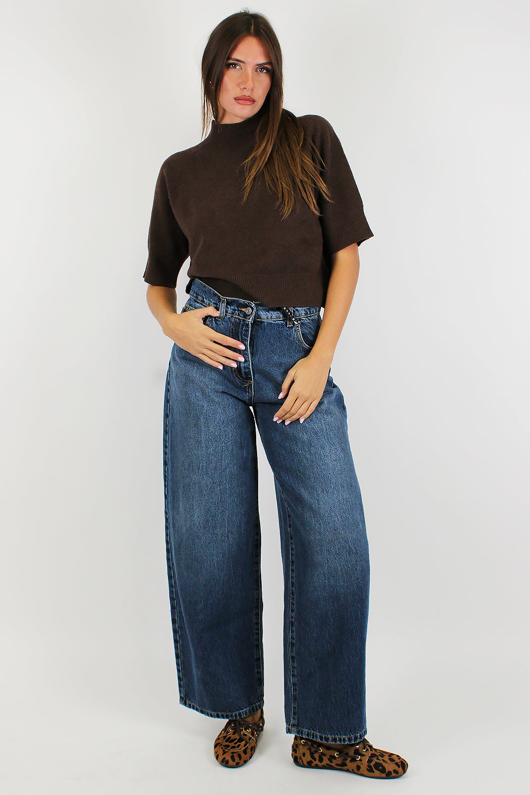 Haveone - Jeans palazzo lavaggio intermedio modello Bella