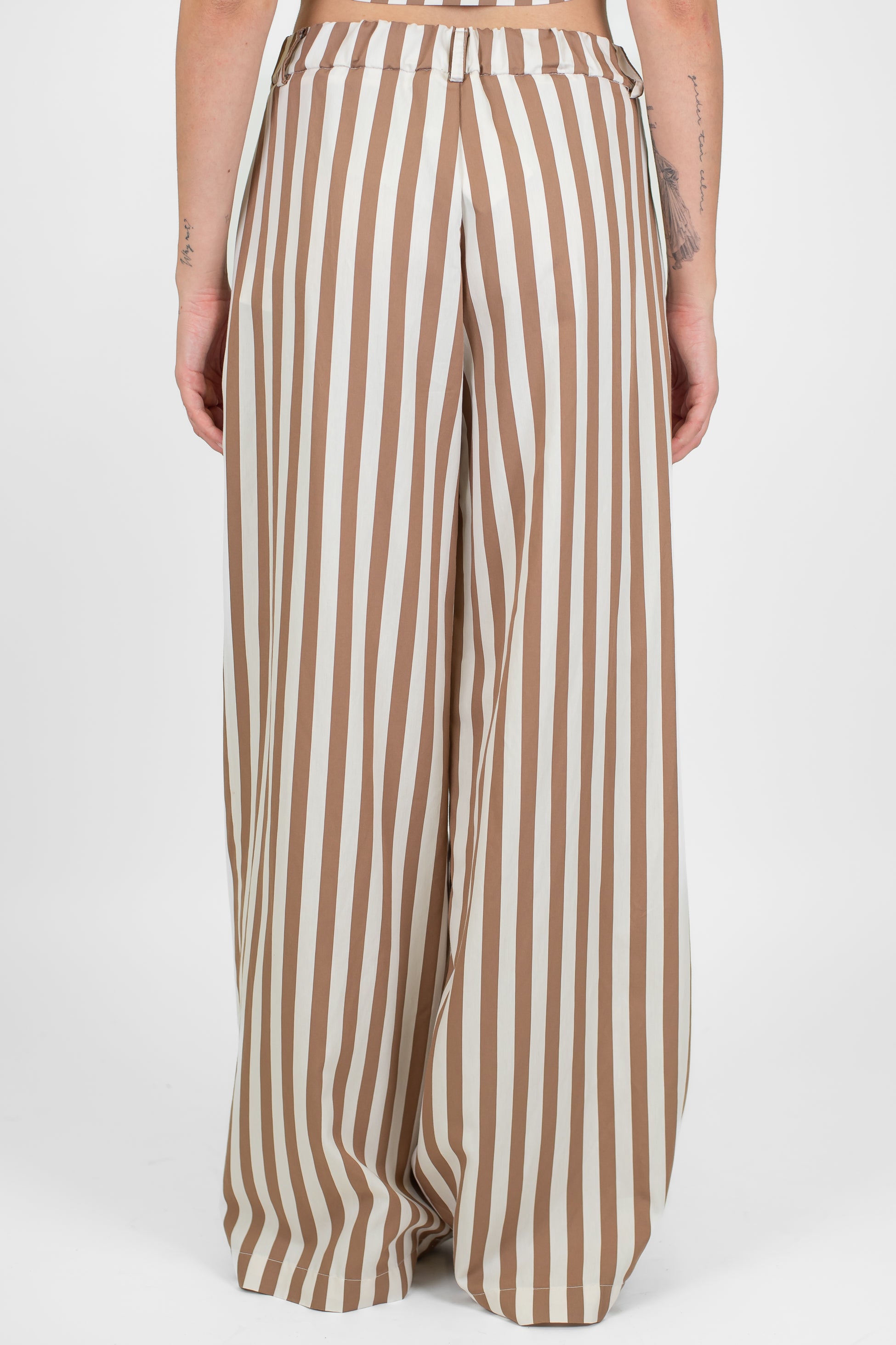 Motel - Pantalone palazzo fantasia a righe in viscosa leggera con elastico sul retro