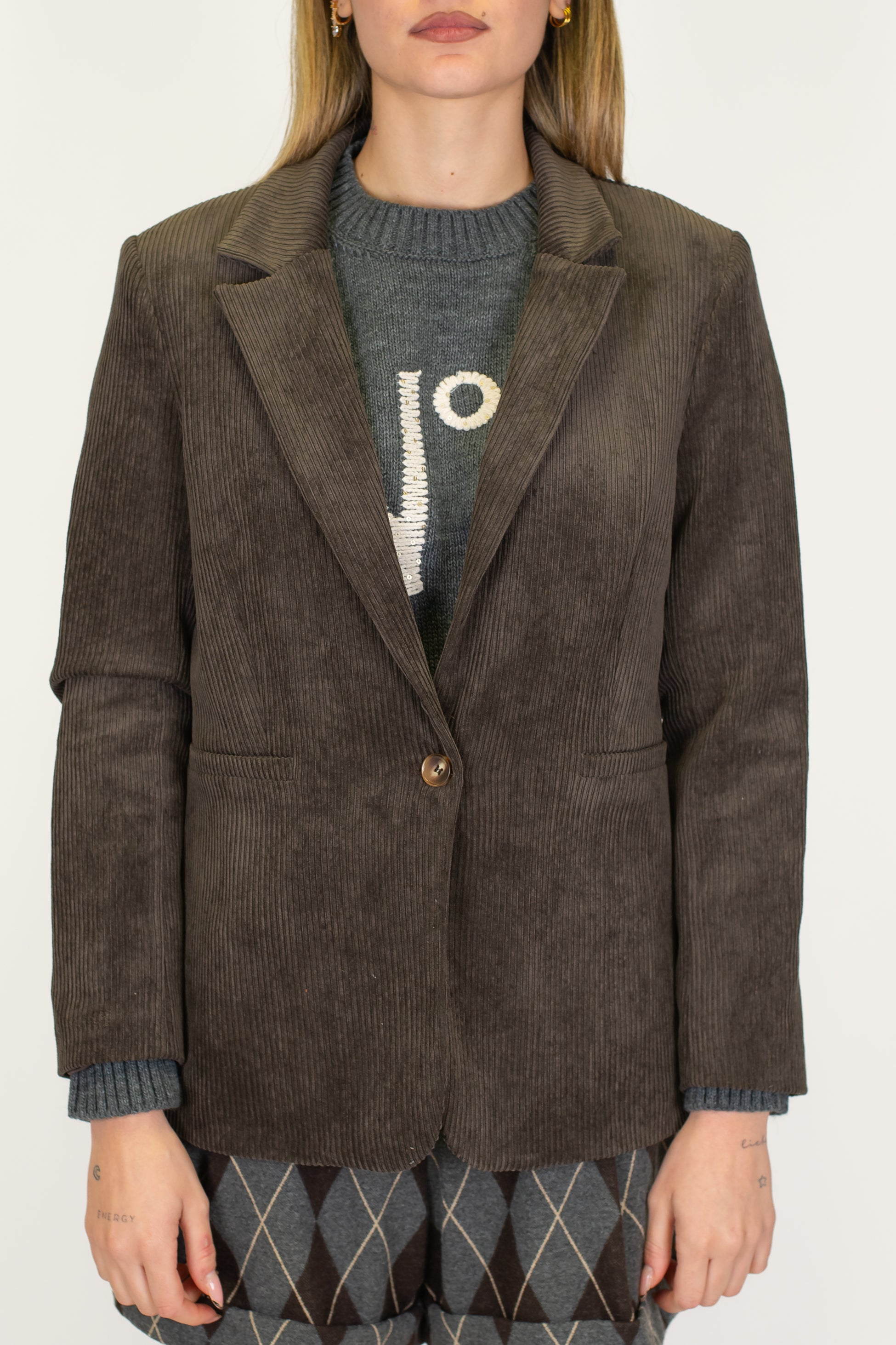 Haveone - Giacca monopetto in velluto a coste