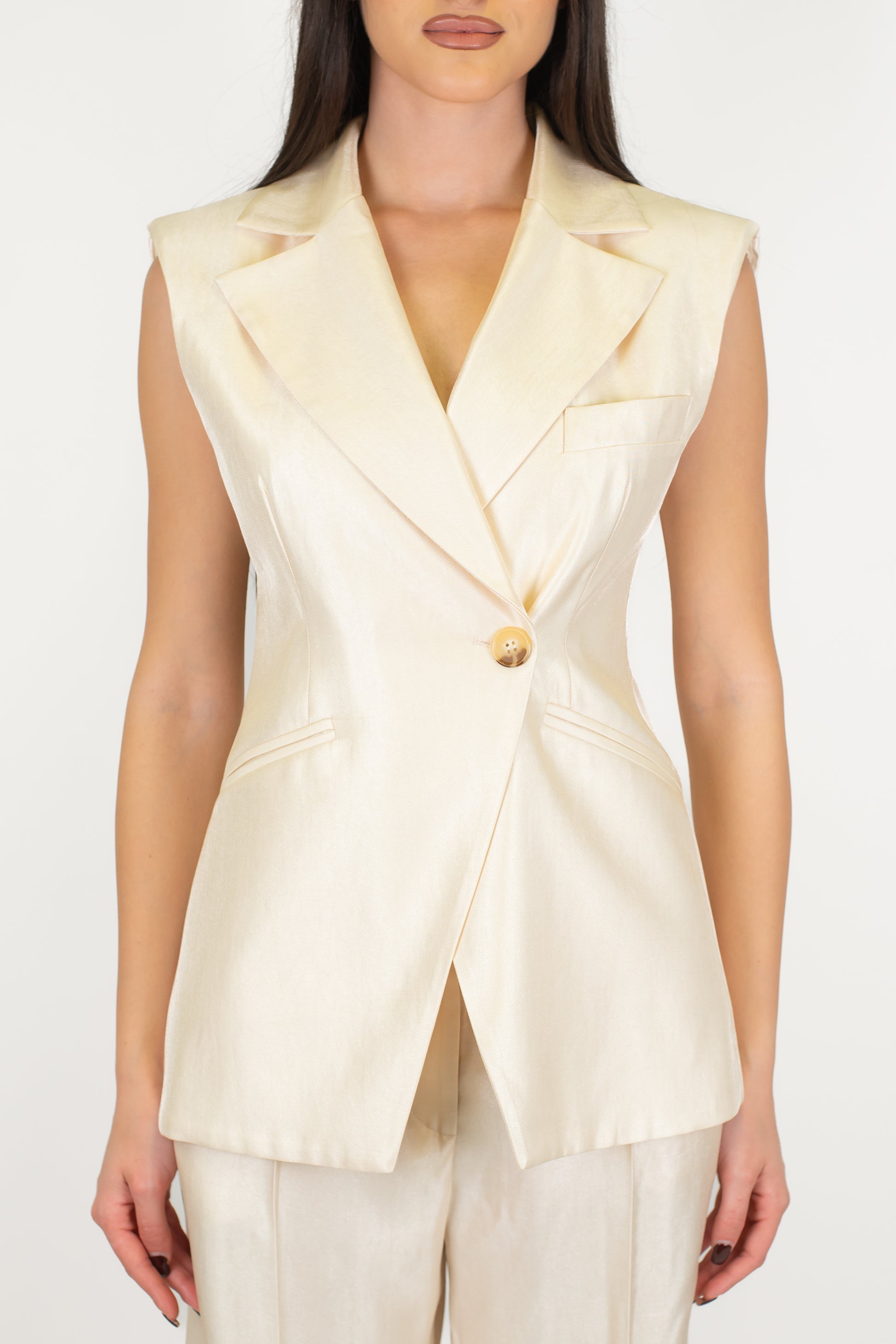 Dixie - Gilet lungo effetto laminato con chiusura bottone asimmetrico