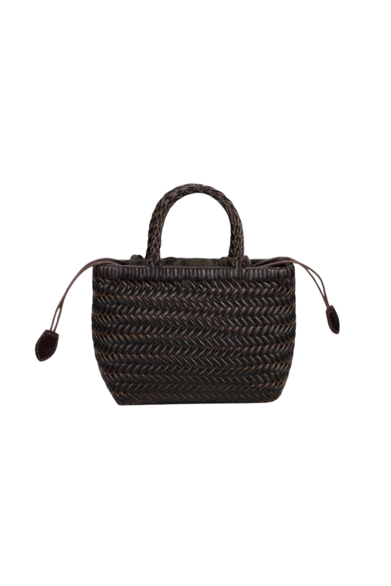Borsa mini in vera pelle intrecciata spigata