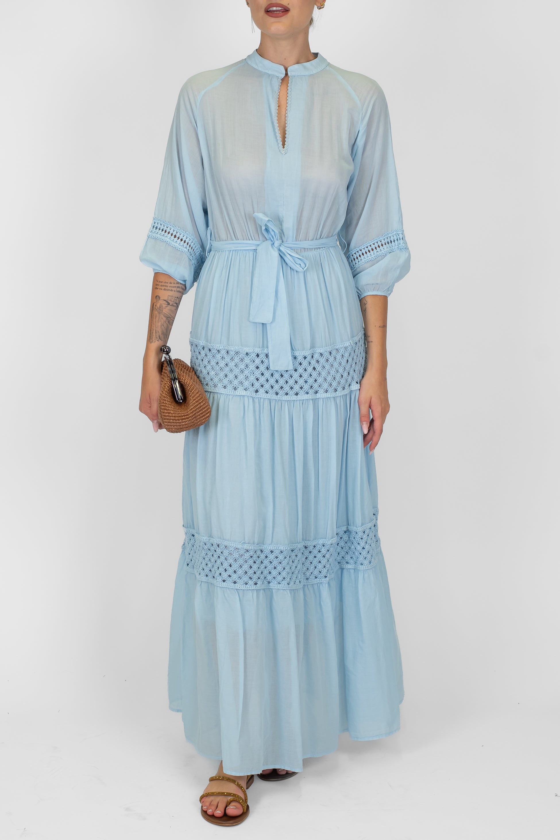 Dixie - Abito lungo in mussola di cotone con inserti crochet