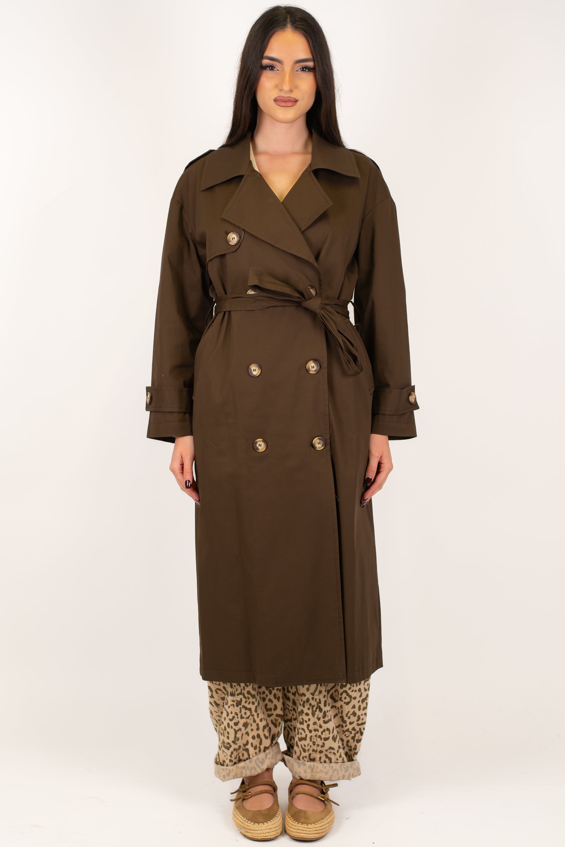 Motel - Trench lungo doppiopetto con cintura in tessuto