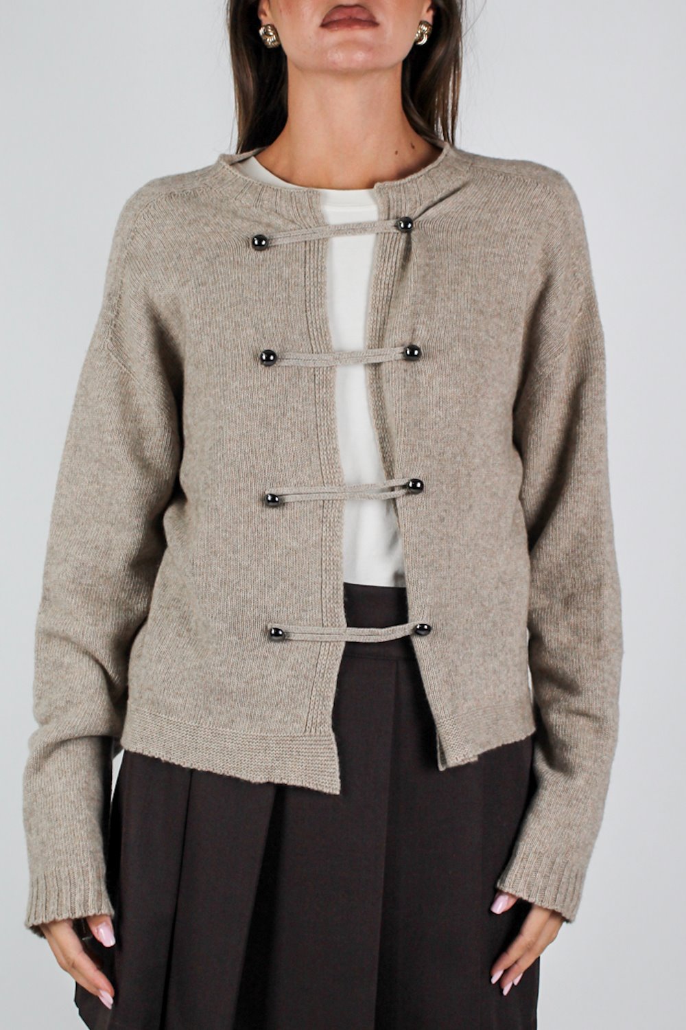 Maryley - Cardigan in misto lana e cashmere con chiusura alamari