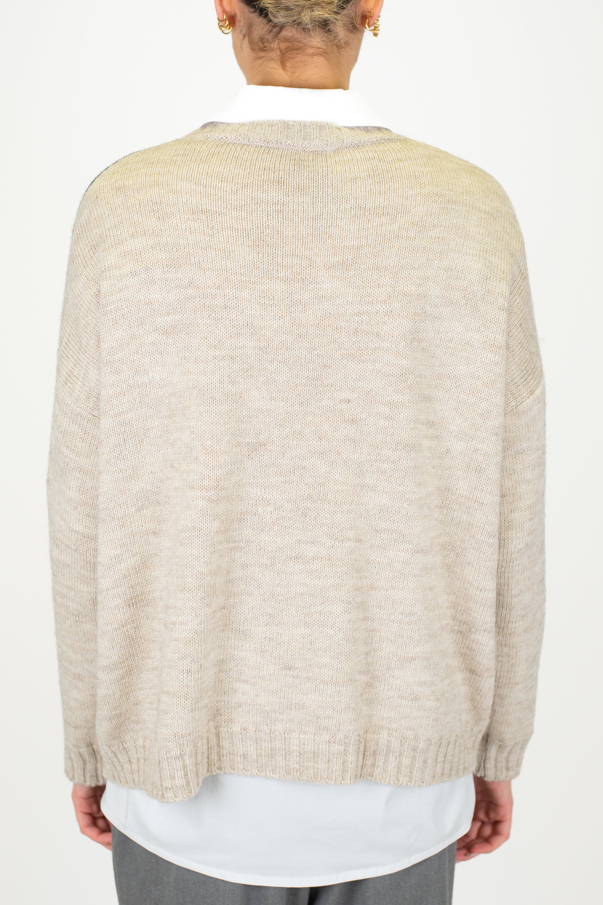 Haveone - Maglia girocollo in misto lana fantasia rombi