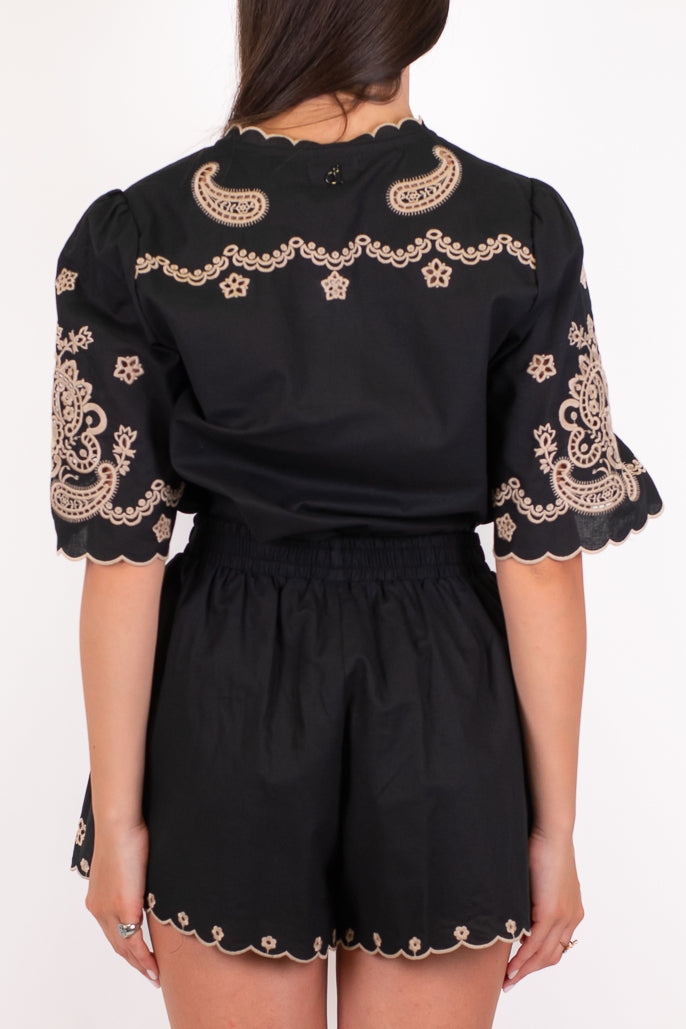 Dixie - Camicia mezzamanica in cotone con ricami
