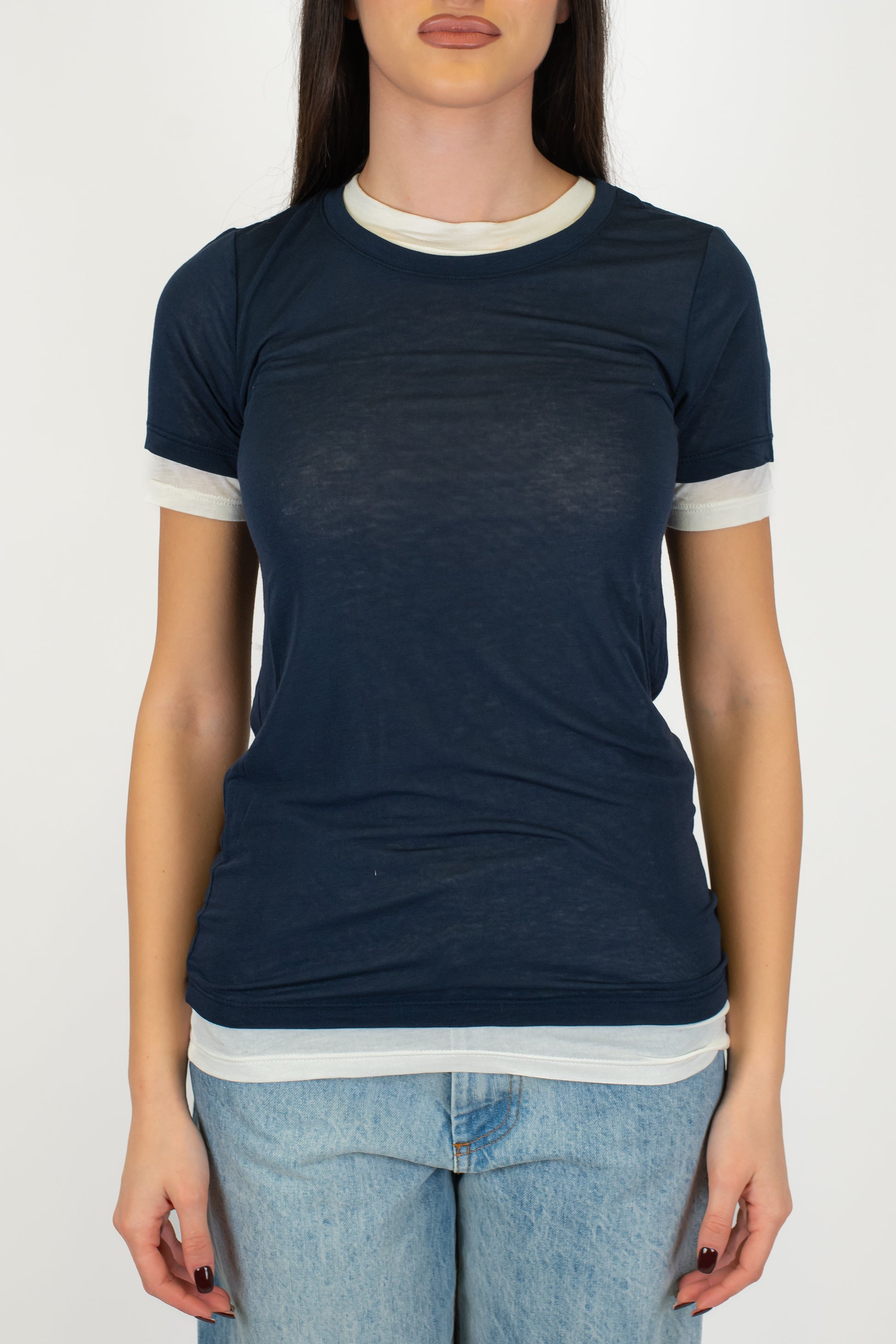 Haveone - T-shirt doppio strato a contrasto in misto seta