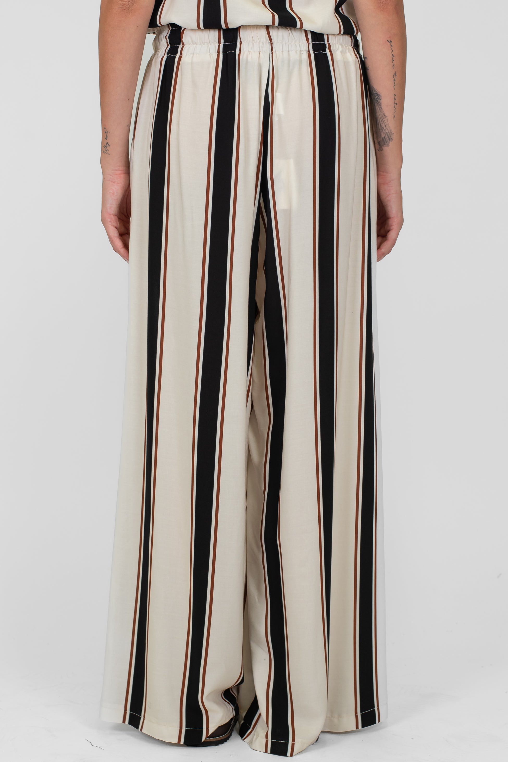 Tensione in - Pantalone fantasia a righe in viscosa con coulisse