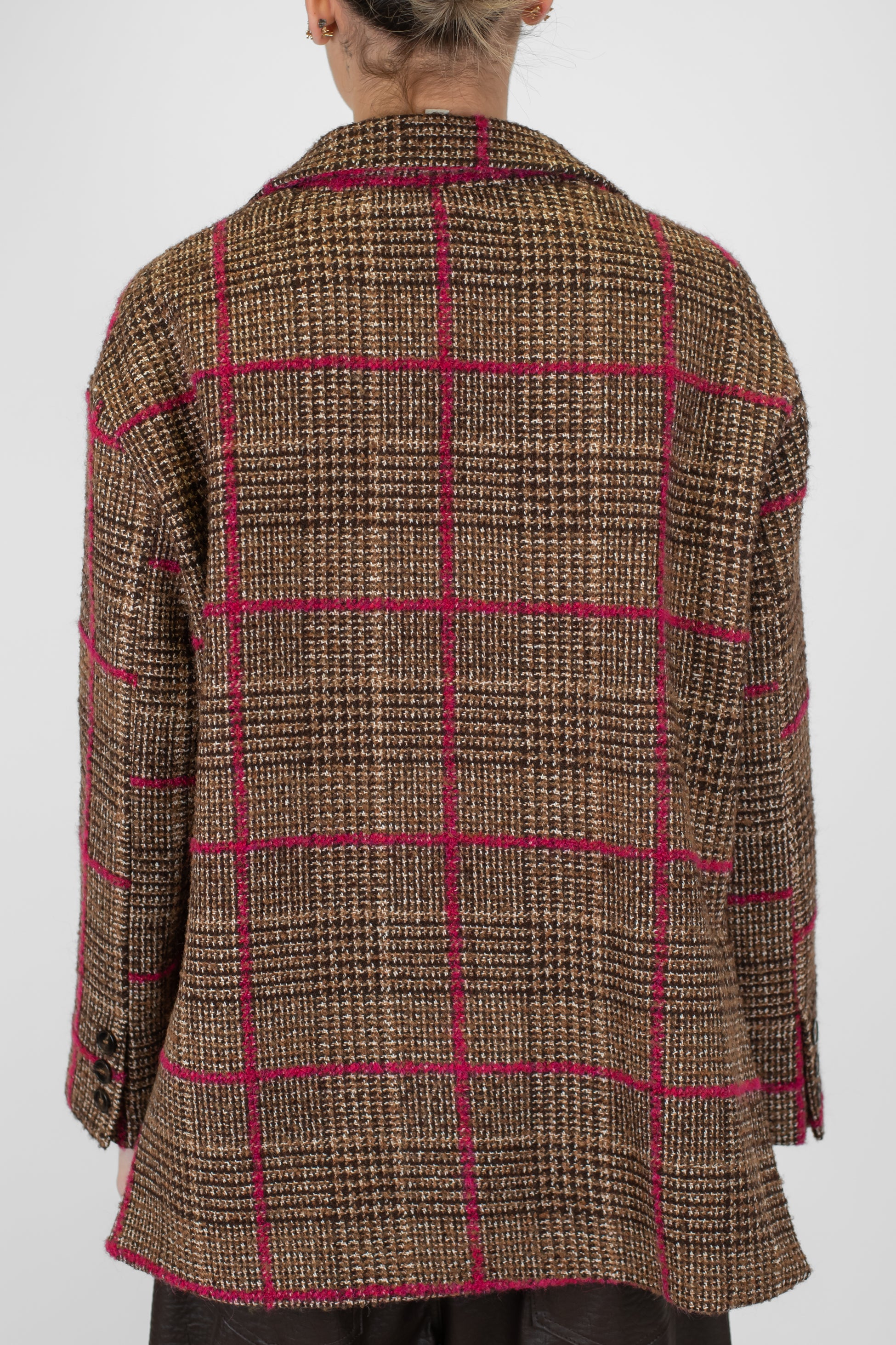 Tensione in - Giacca monopetto fantasia quadri in misto lana con spille