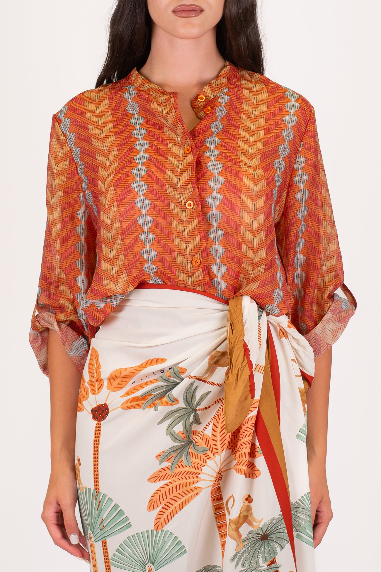 Haveone - Camicia in lyocell fantasia zig zag