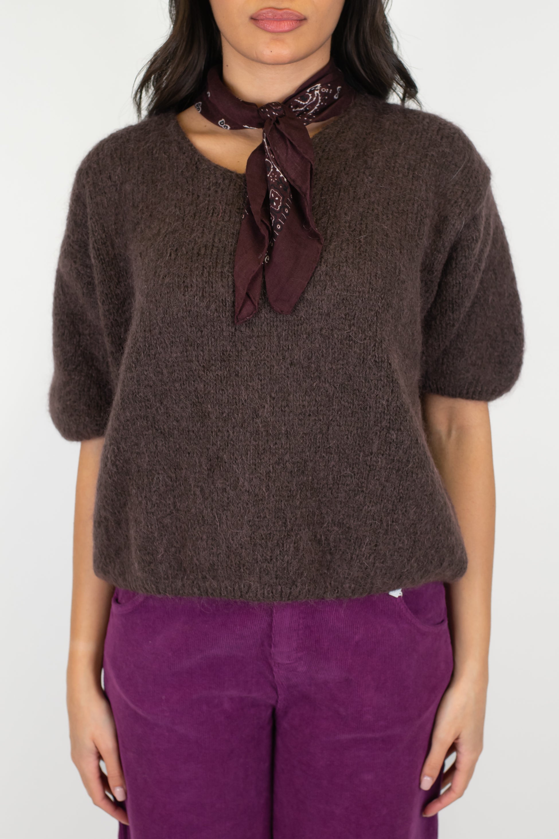 Dixie - Maglia mezza manica in lana mohair con bandana a contrasto