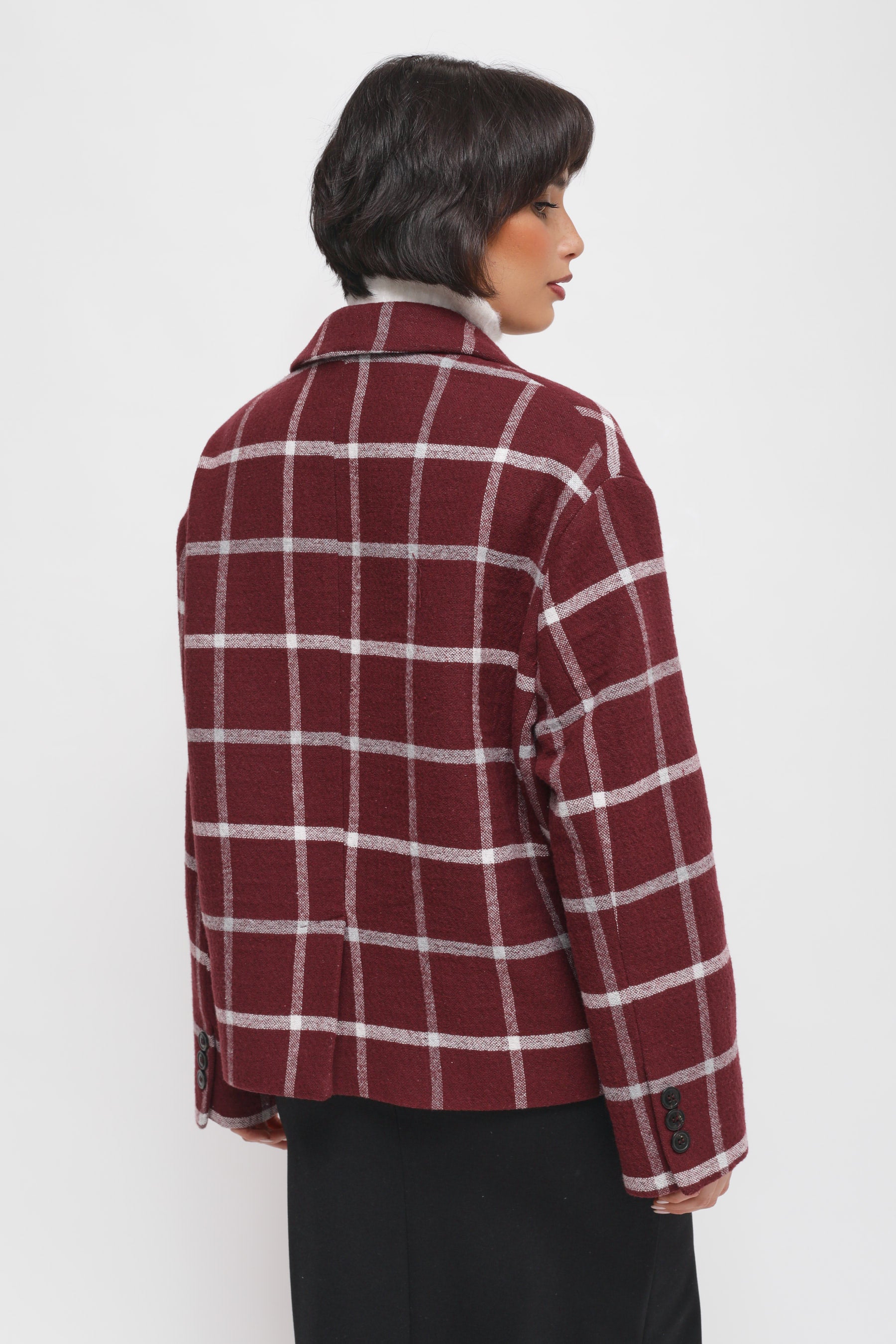 Maryley - Giacca monopetto crop fantasia quadri