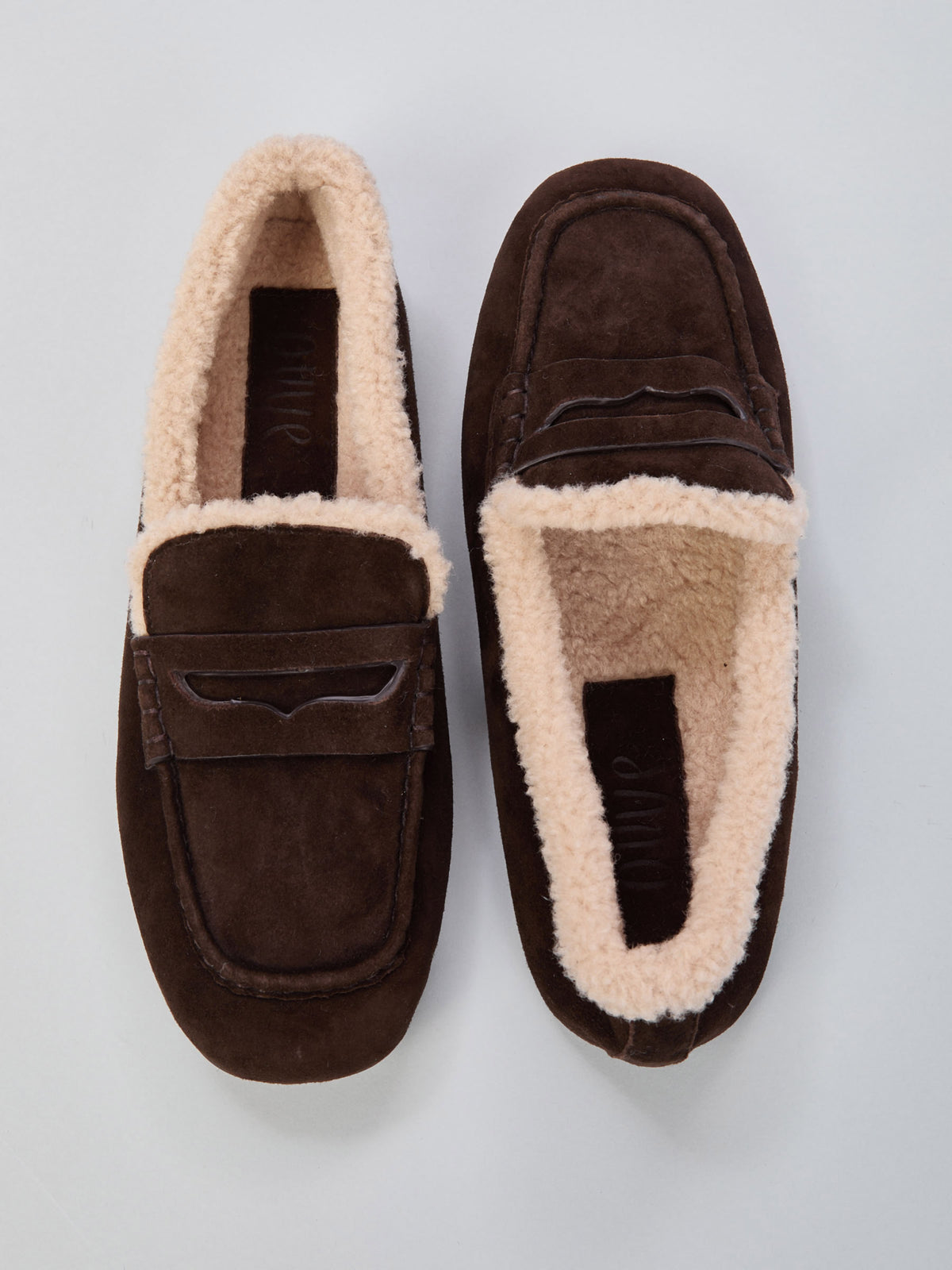 Ovyè - Mocassino in suede punta quadrata con fodera in morbida pelliccia