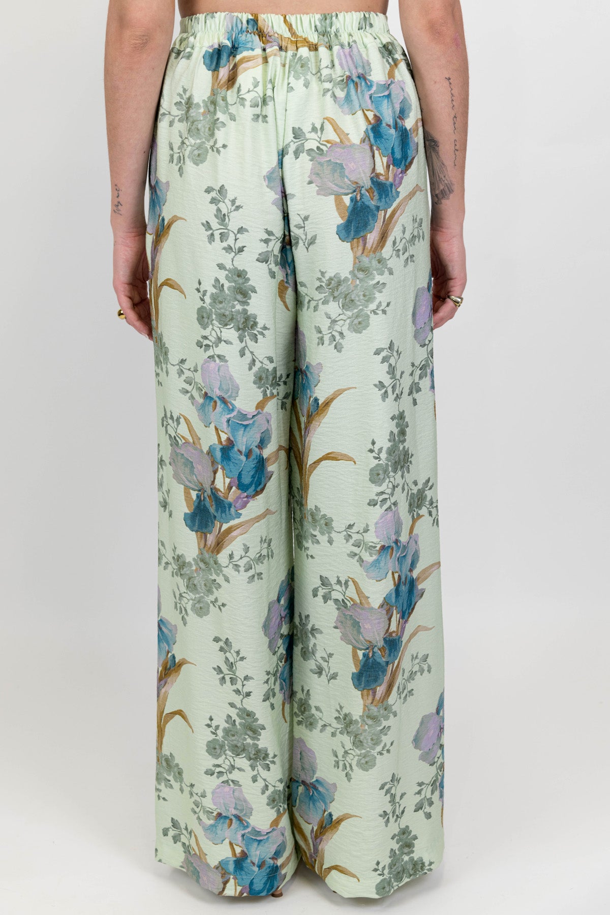 Dixie - Pantalone palazzo fantasia floreale con elastico sul retro