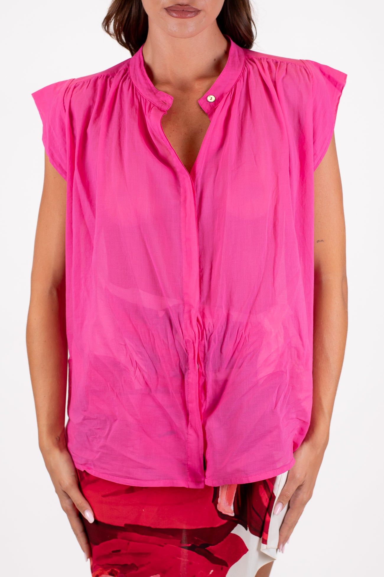Dixie - Camicia giromaniche in mussola di cotone con alette
