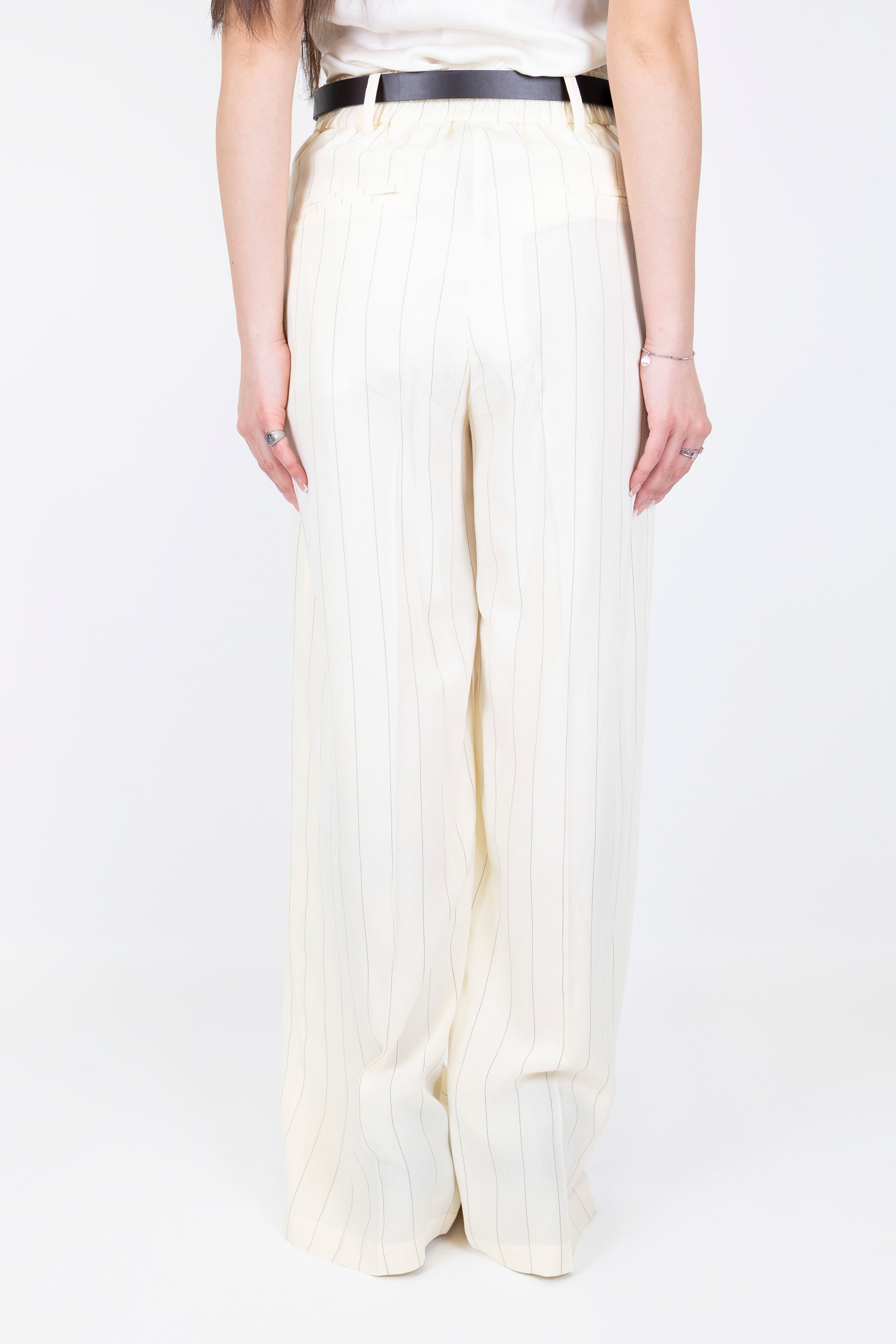 Haveone - Pantalone palazzo gessato in lyocell con elastico sul retro