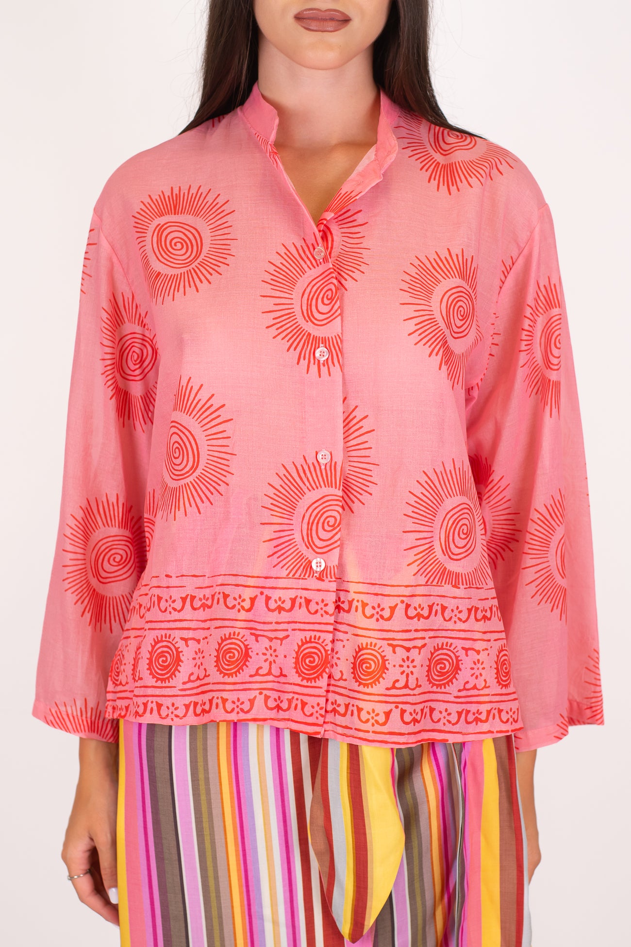Tensione in - Camicia in cotone fantasia collo alla coreana