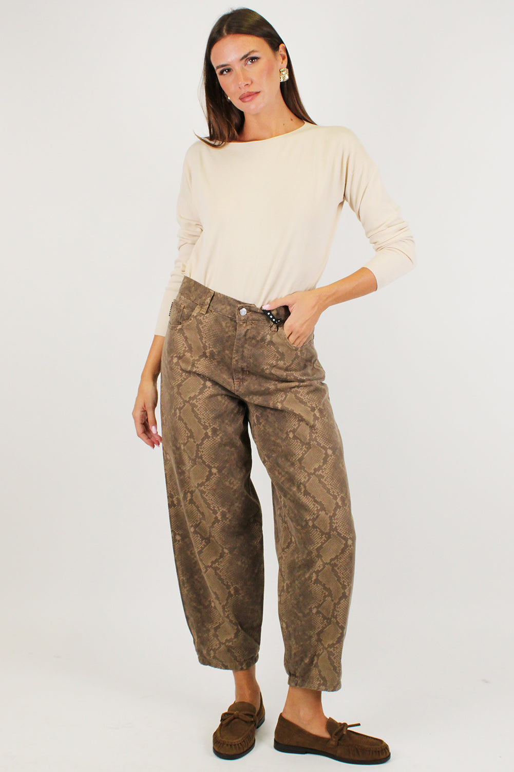 Haveone- Pantalone in cotone balloon fantasia pitone
