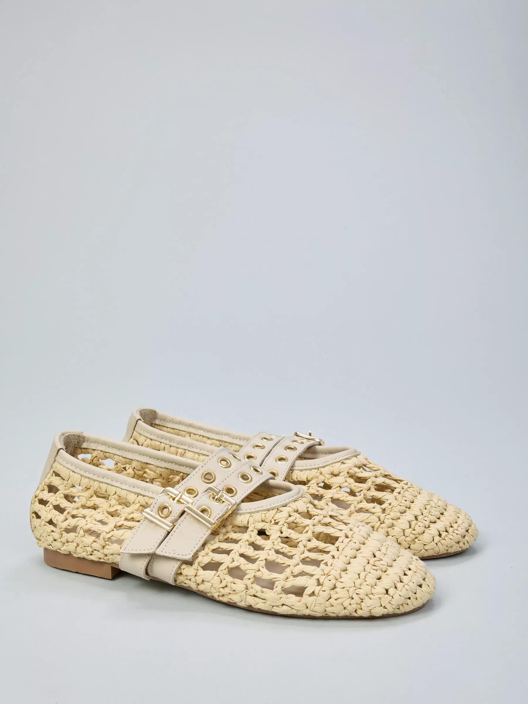 Ovye - Ballerina in rafia con doppio cinturino