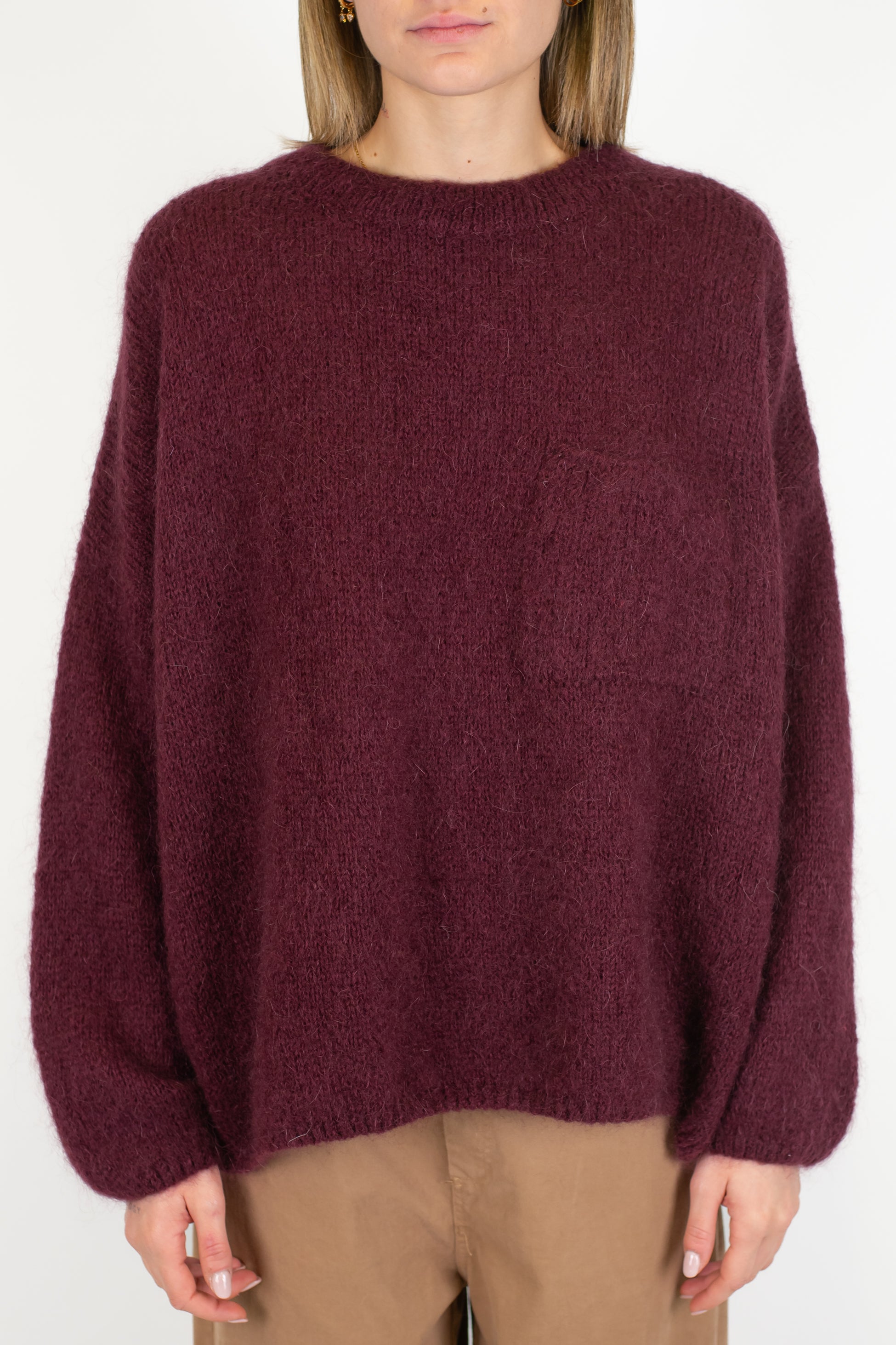 Dixie - Maglia girocollo in lana mohair con taschino e chiusura con fiocco sul retro