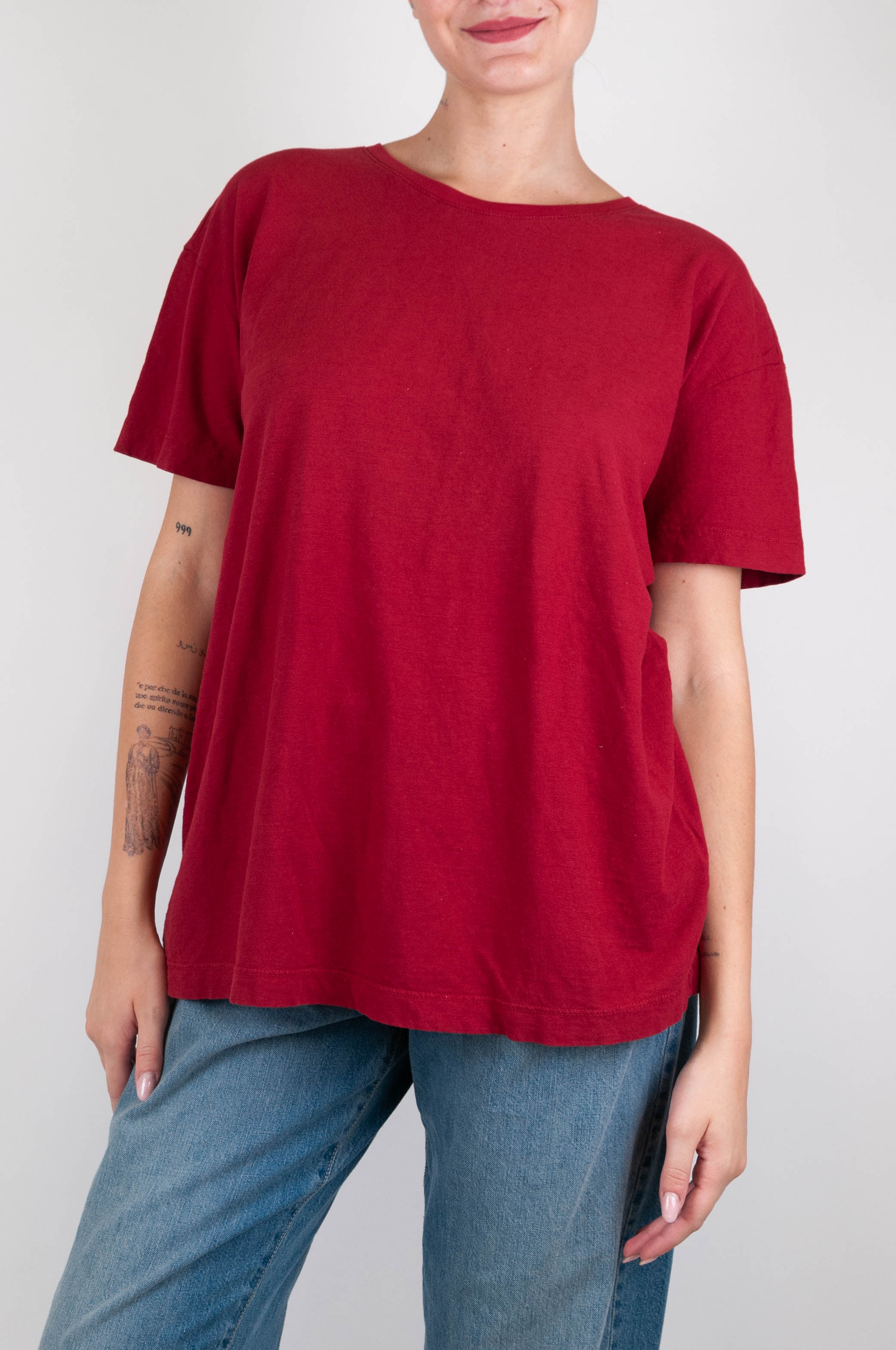 Motel - T-shirt tinta unita in misto lino e cotone