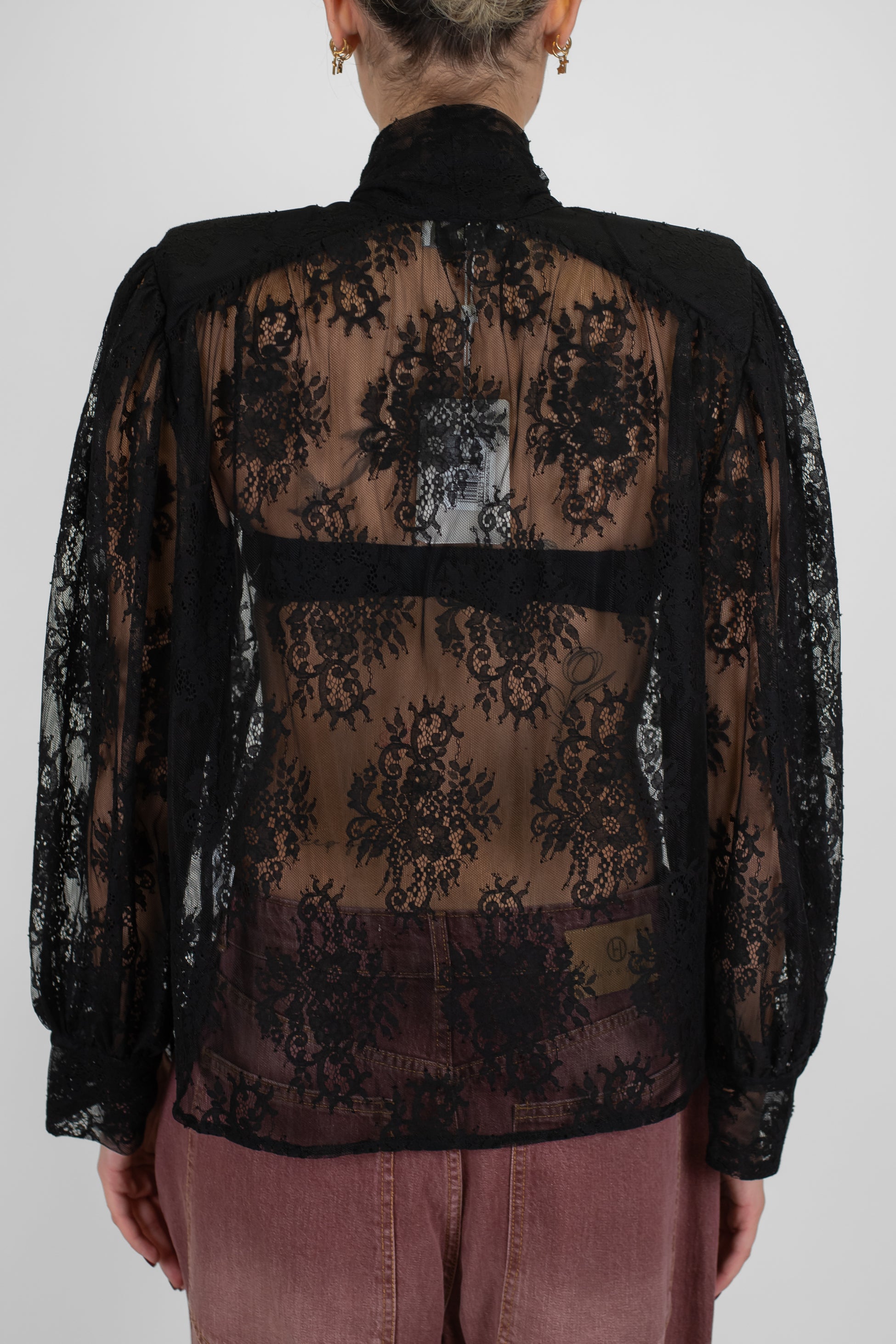 Motel - Blusa in pizzo con fiocco al collo e spalline