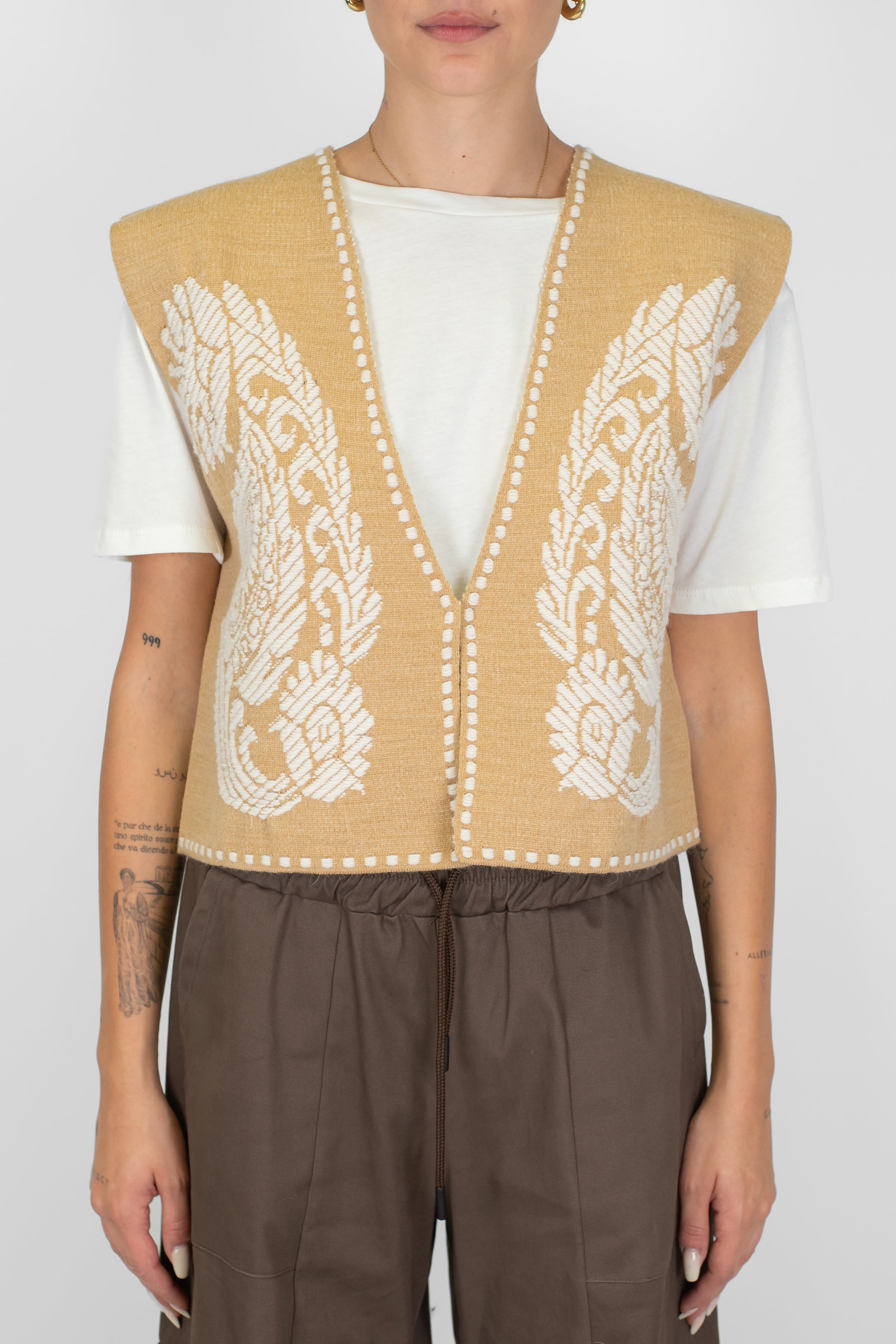 Haveone - Gilet con ricami a contrasto in misto lana