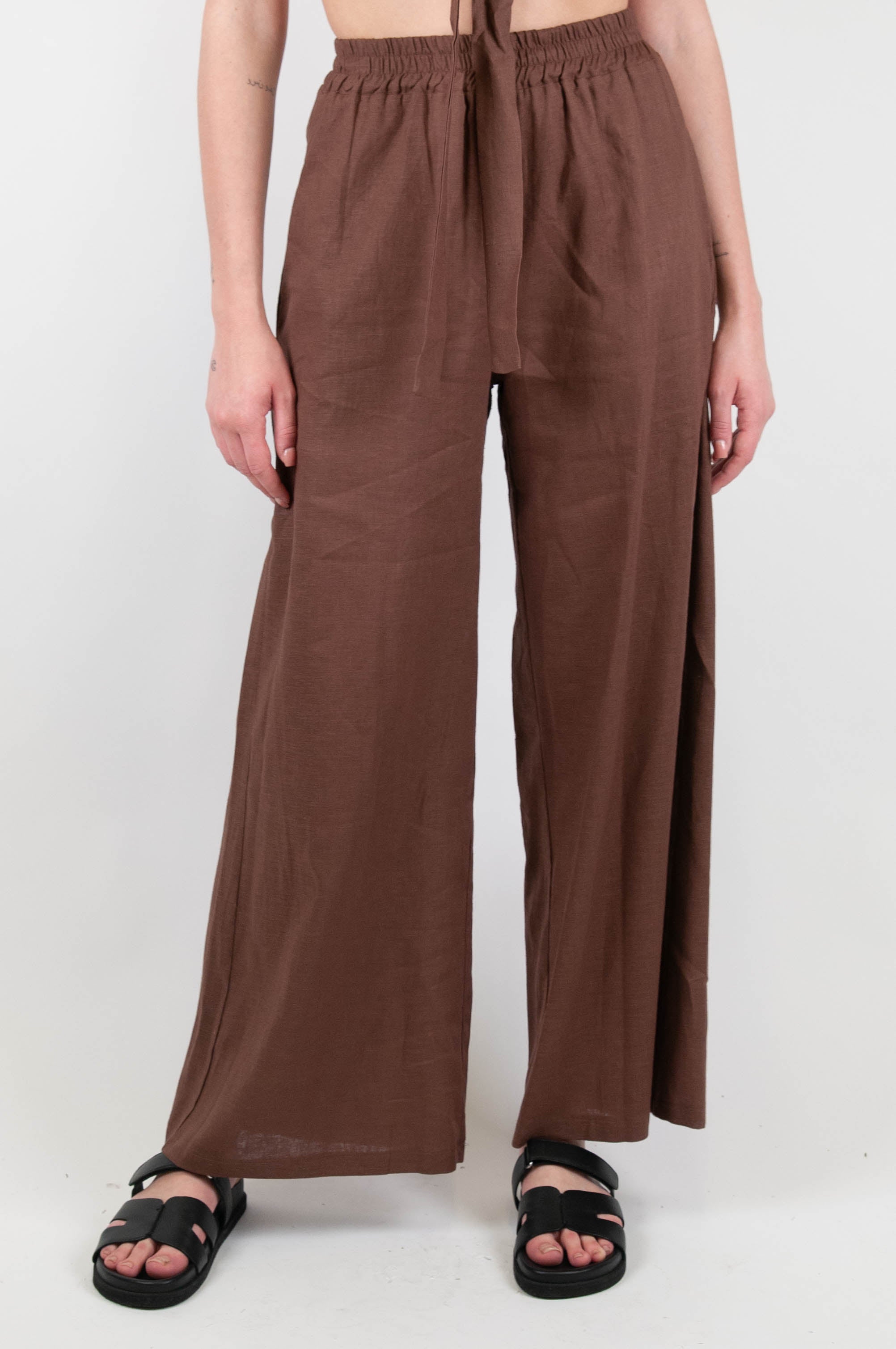 Haveone - Palazzo trousers in linen blend with elastic waist