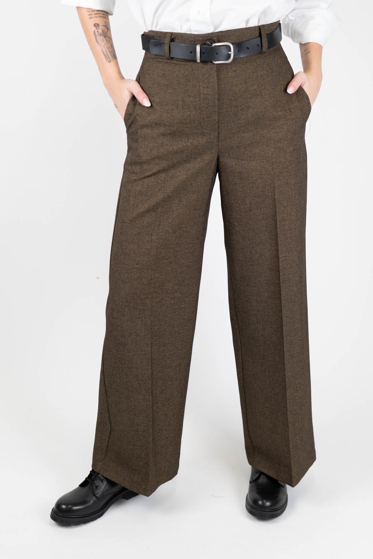 Motel - Pantalone palazzo fantasia tweed con piega stirata