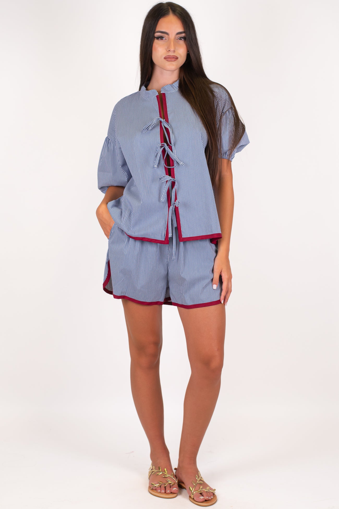 Motel - Shorts fantasia vichy con profilo a contrasto e coulisse