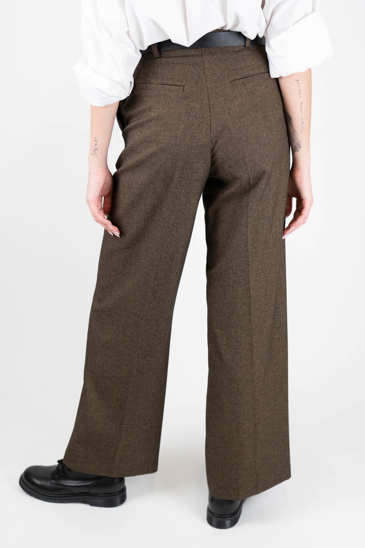 Motel - Pantalone palazzo fantasia tweed con piega stirata